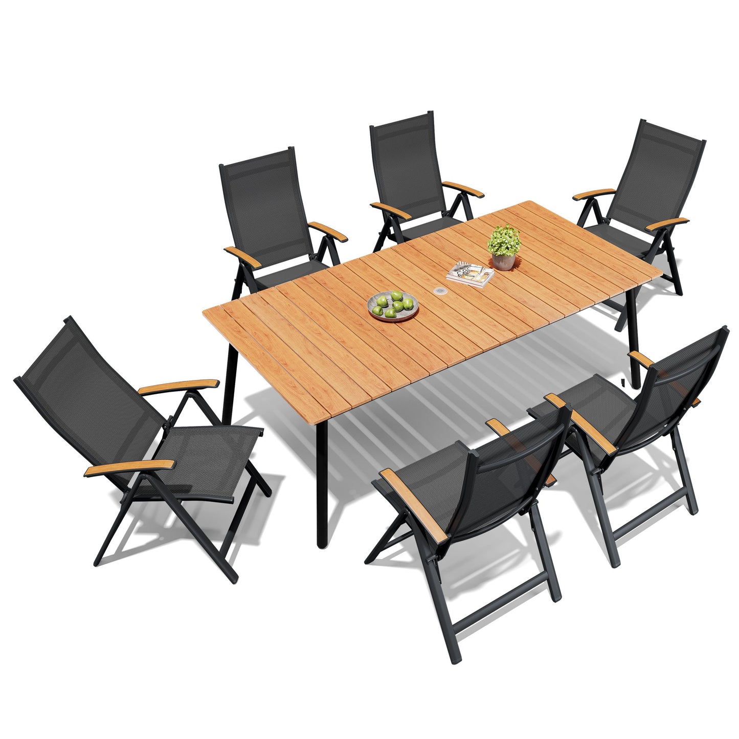 Crestlive Products Outdoor Patio Dining Set with Rectangular Table and Folding Chairs