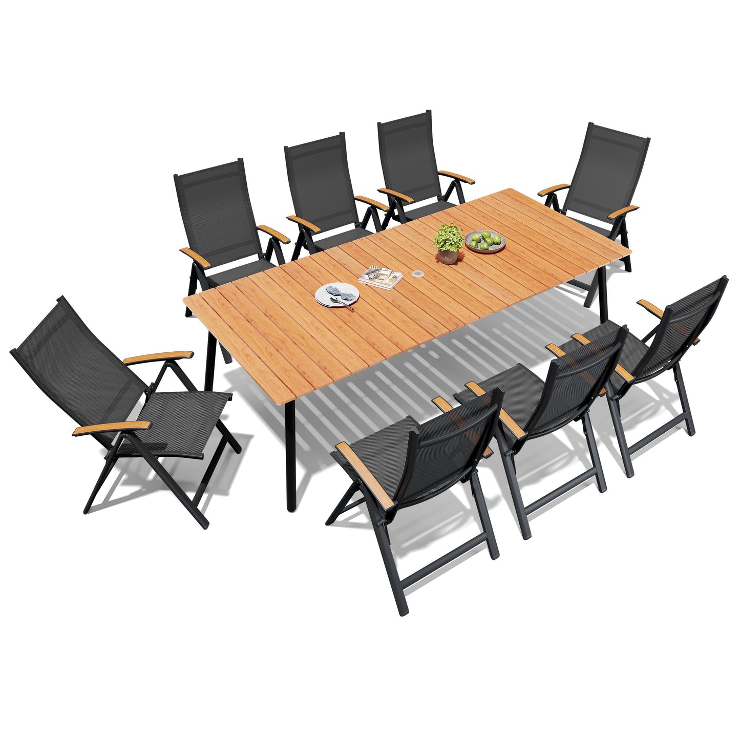 Crestlive Products Outdoor Patio Dining Set with Rectangular Table and Folding Chairs