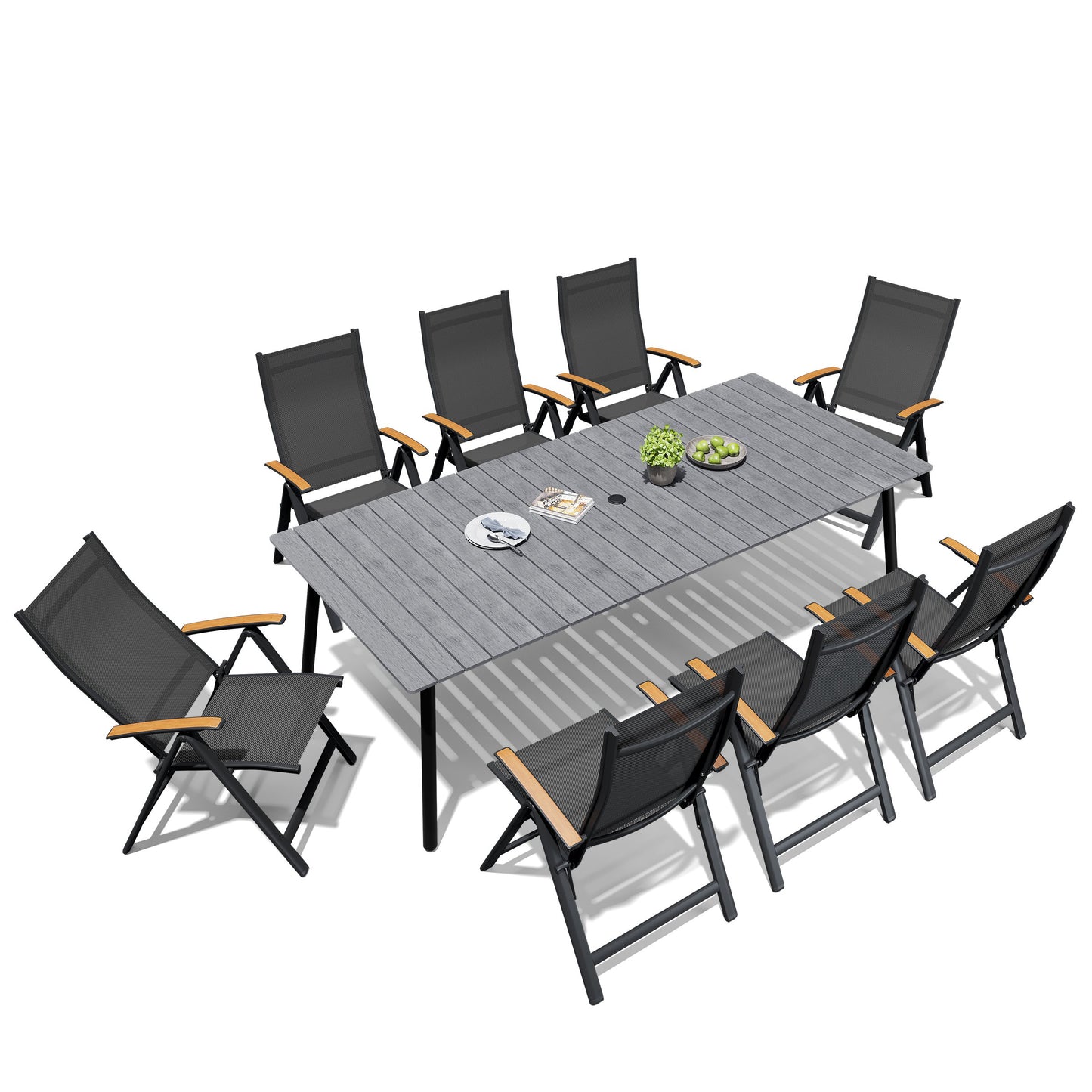Crestlive Products 7/9-Piece Outdoor Aluminum Patio Dining Set with Umbrella Hole Table and Stackable Folding Chairs