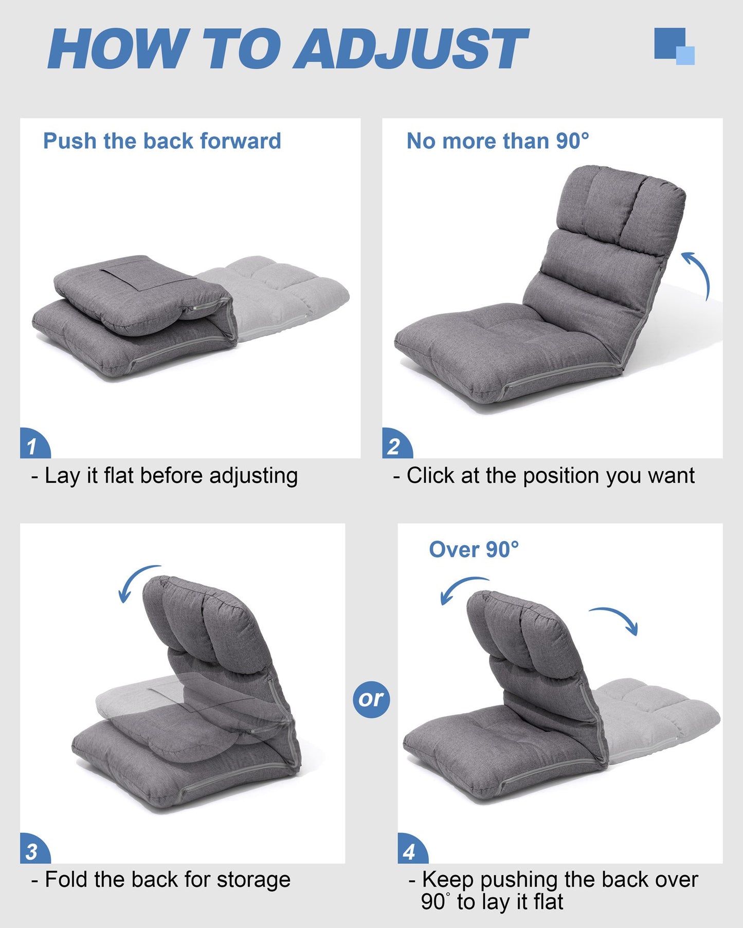 Crestlive Products Linen Adjustable Folding Floor Chair with Padded Cushion