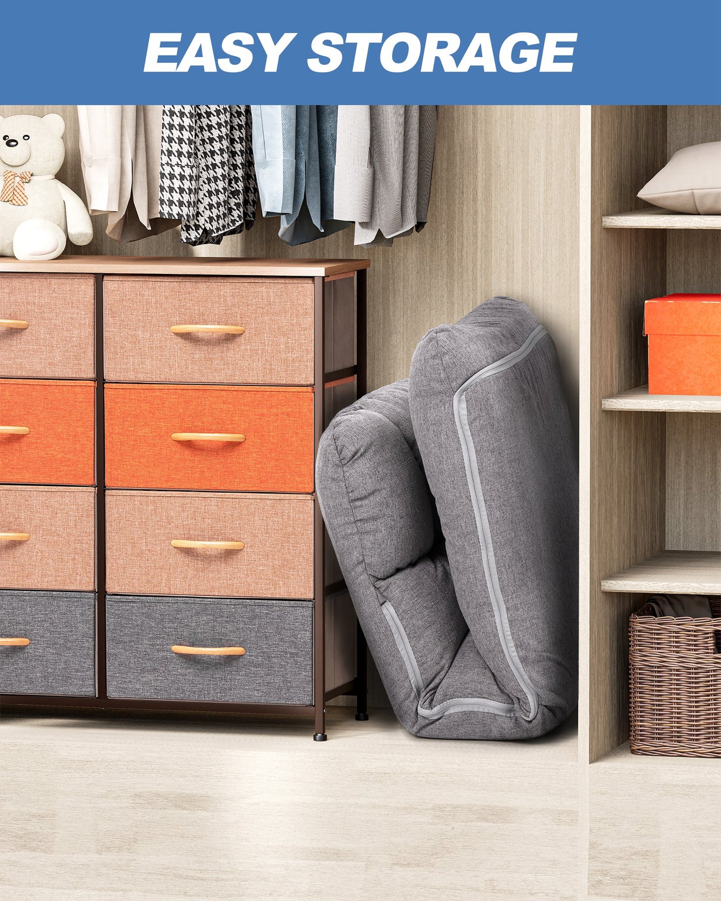 Crestlive Products Linen Adjustable Folding Floor Chair with Padded Cushion