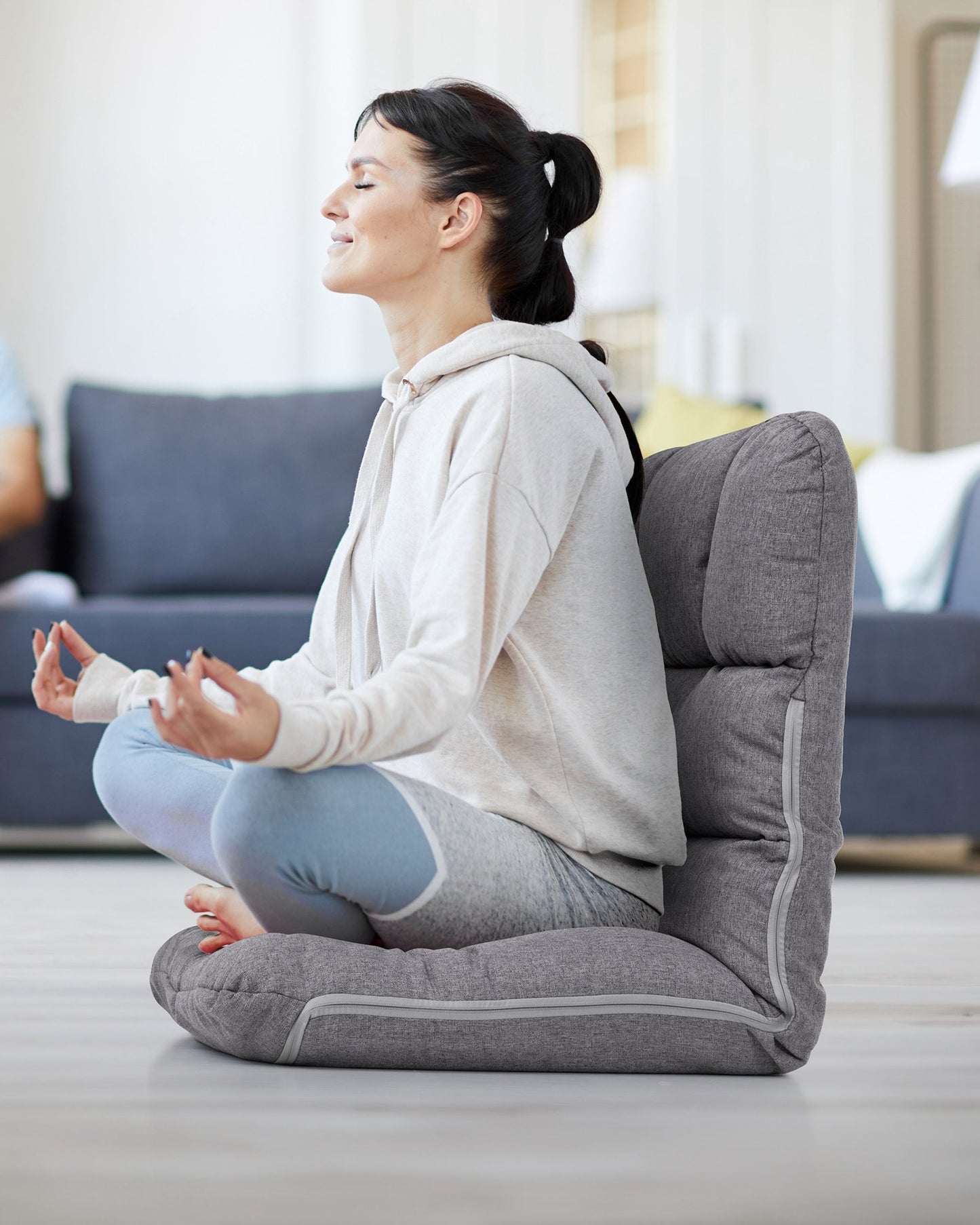 Crestlive Products Linen Adjustable Folding Floor Chair with Padded Cushion