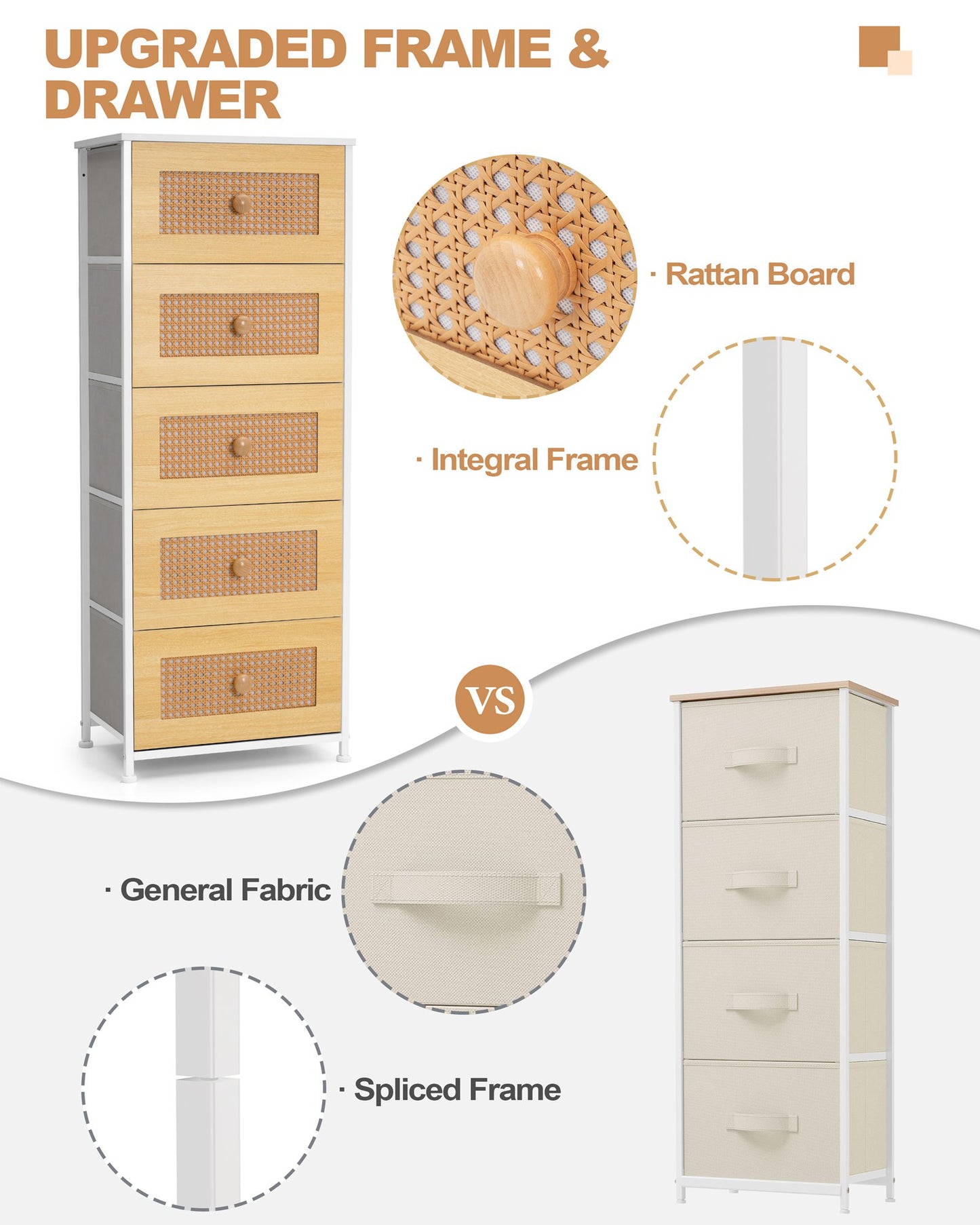 CrestliveProducts 5-drawer Chest Vertical Storage Tower - Fabric Dresser