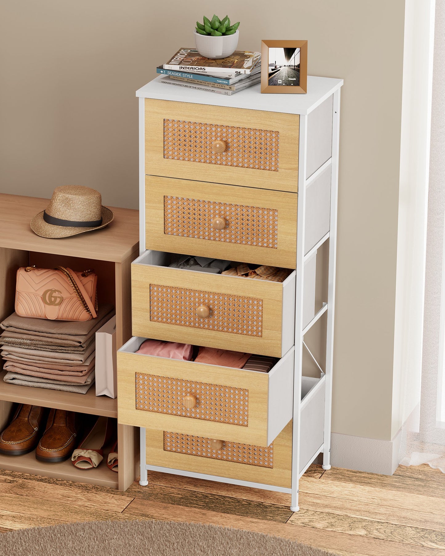 CrestliveProducts 5-drawer Chest Vertical Storage Tower - Fabric Dresser