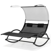 Aluminum Double Chaise Lounge with Canopy & Wheels