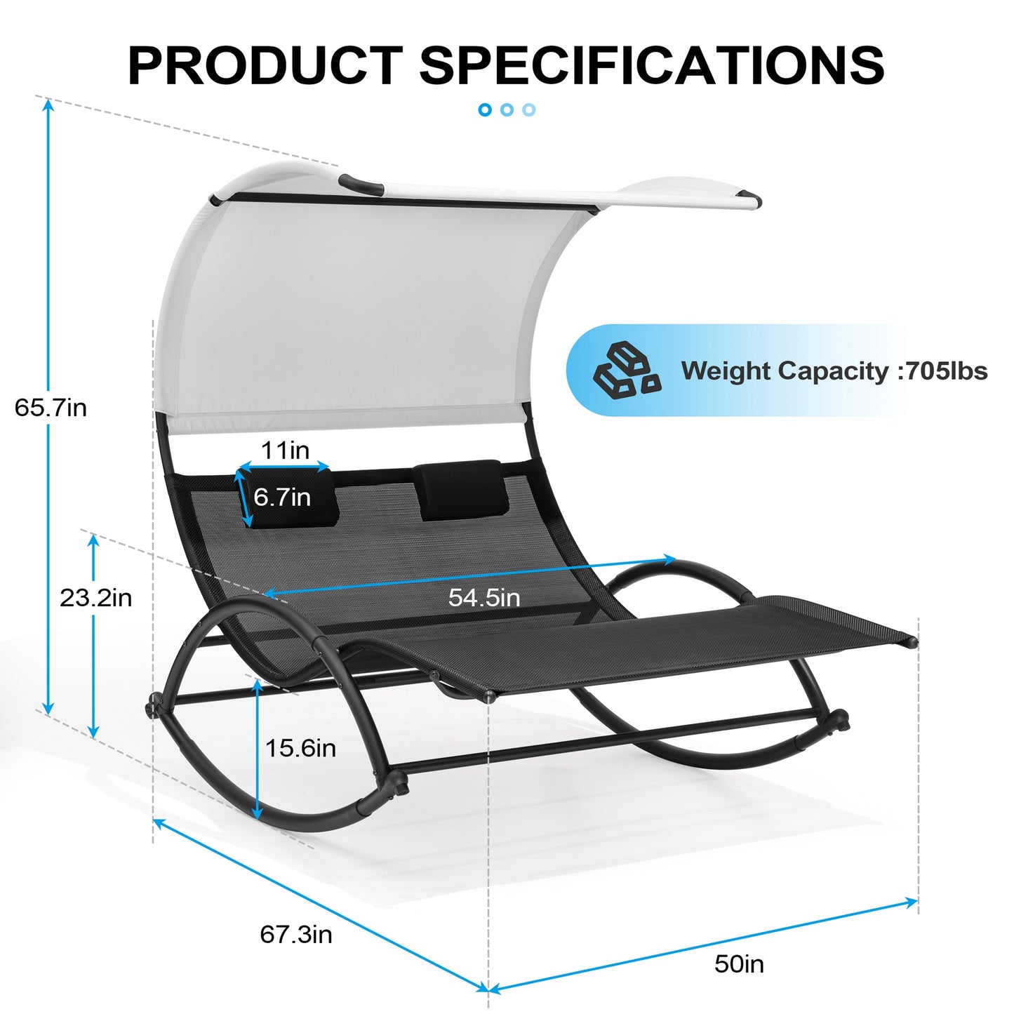 Crestlive Products Outdoor Double Chaise Lounge Swing with Canopy Pillows