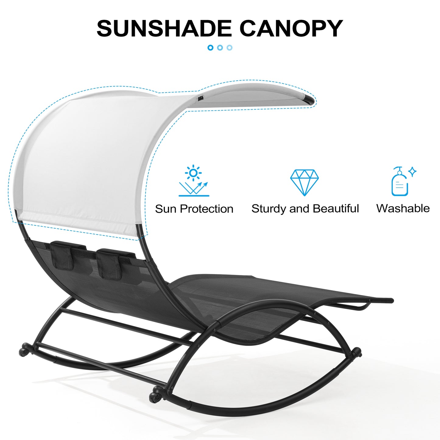 Crestlive Products Aluminum Outdoor Double Chaise Lounge Chair with Canopy and Wheels