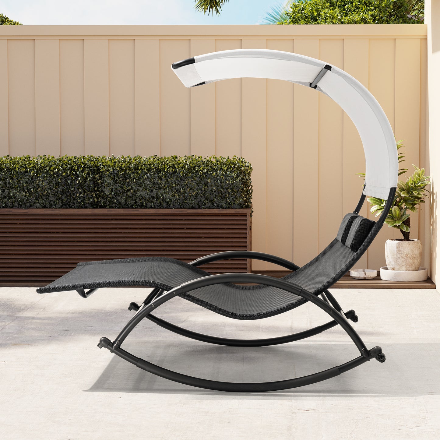 Crestlive Products Outdoor Double Chaise Lounge Swing with Canopy Pillows