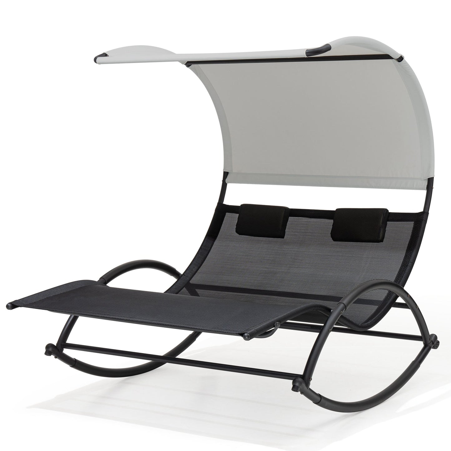 Crestlive Products Aluminum Outdoor Double Chaise Lounge Chair with Canopy and Wheels