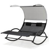 Double chaise lounge chair with canopy and wheels in Gray