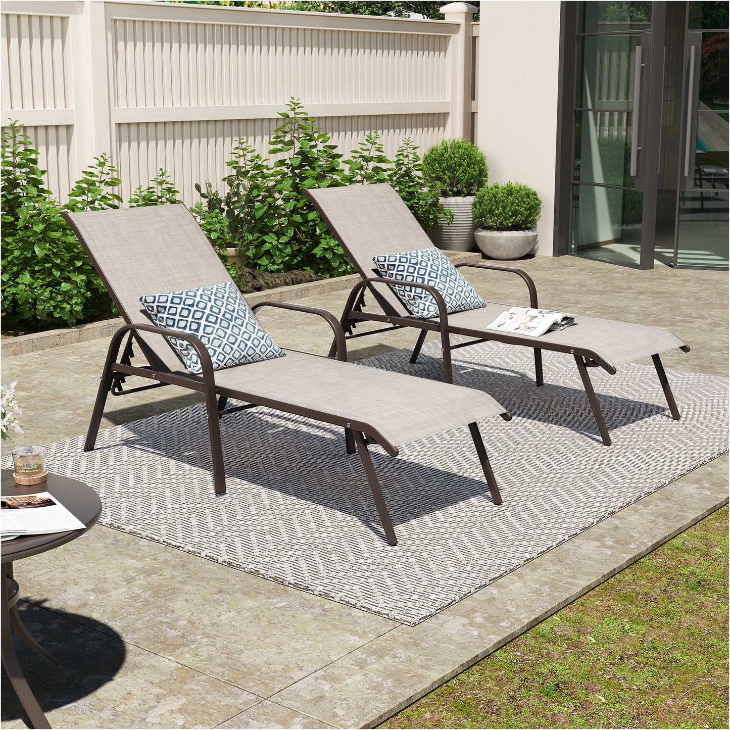 Crestlive Products 2PCS Outdoor Adjustable Chaise Lounge Chair in Beige