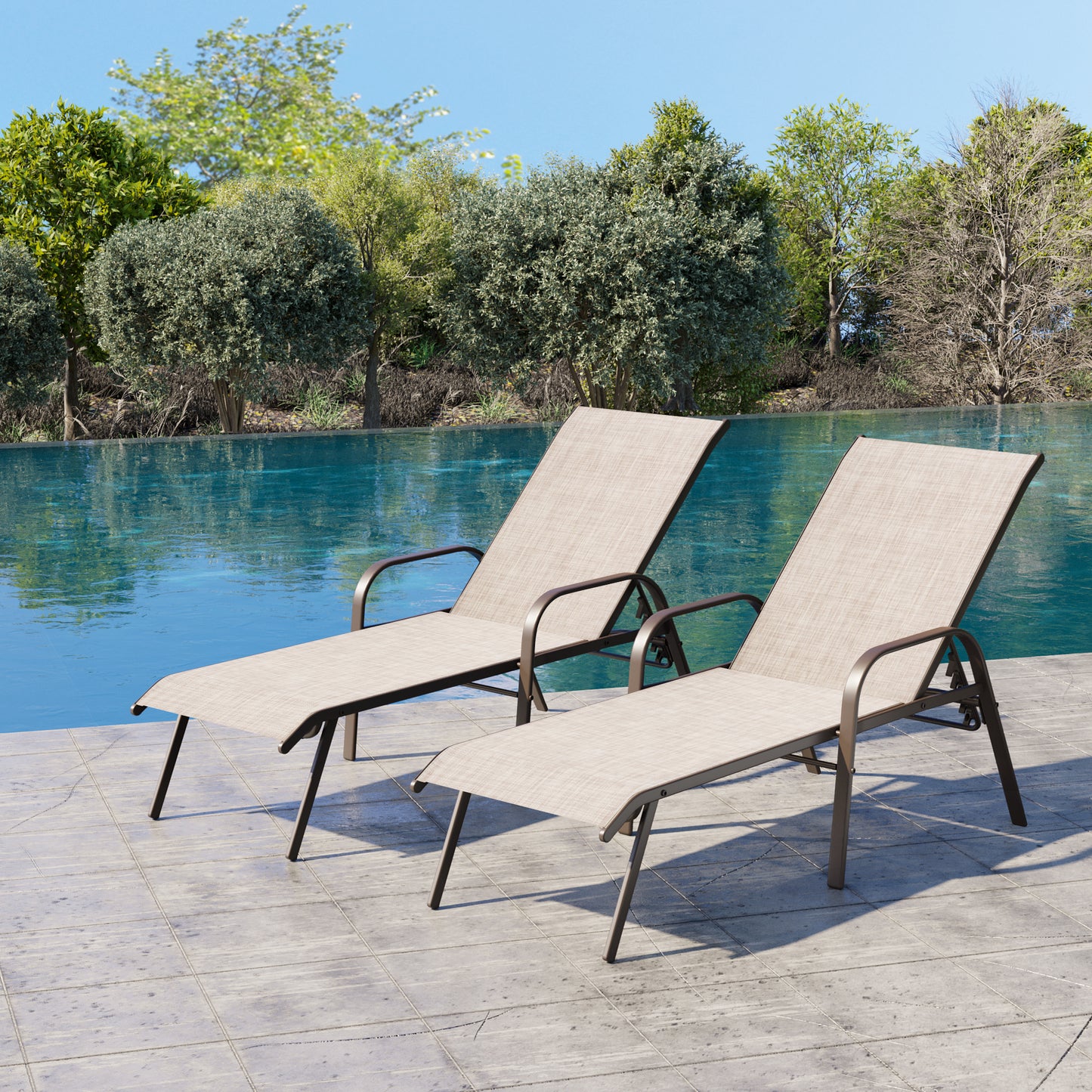 Crestlive Products 2PCS Outdoor Adjustable Chaise Lounge Chair in Beige
