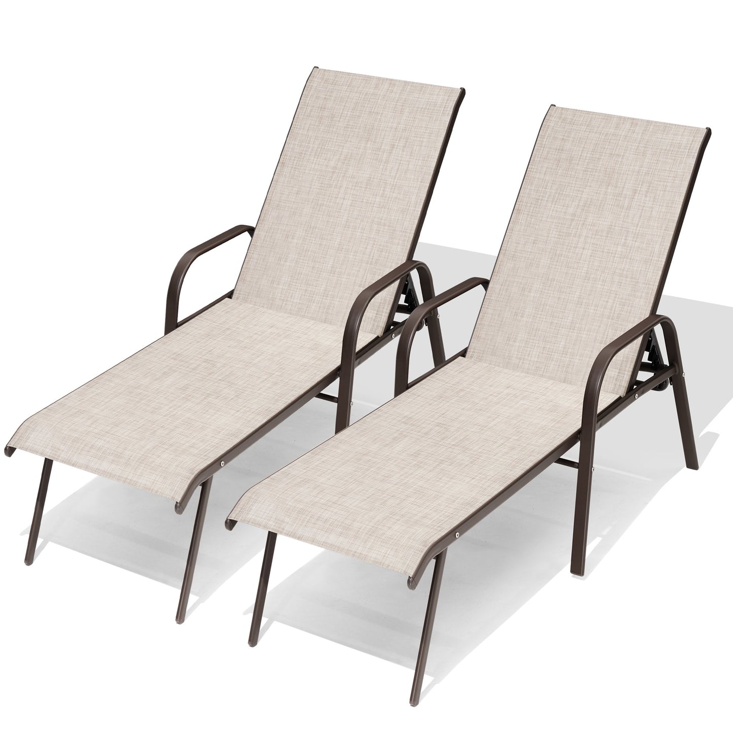 Crestlive Products 2PCS Outdoor Adjustable Chaise Lounge Chair in Beige