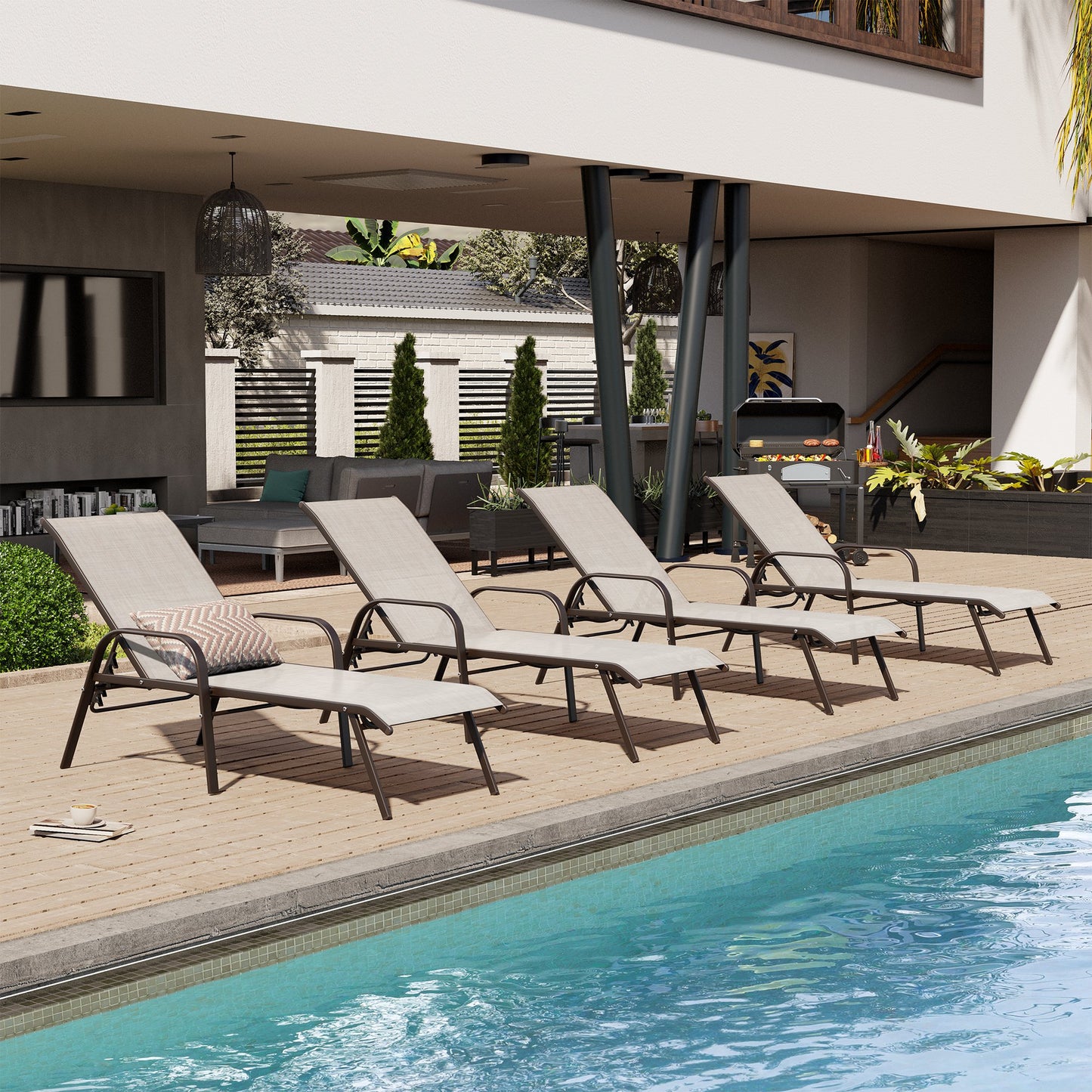 Crestlive Products 2PCS Outdoor Adjustable Chaise Lounge Chair in Beige