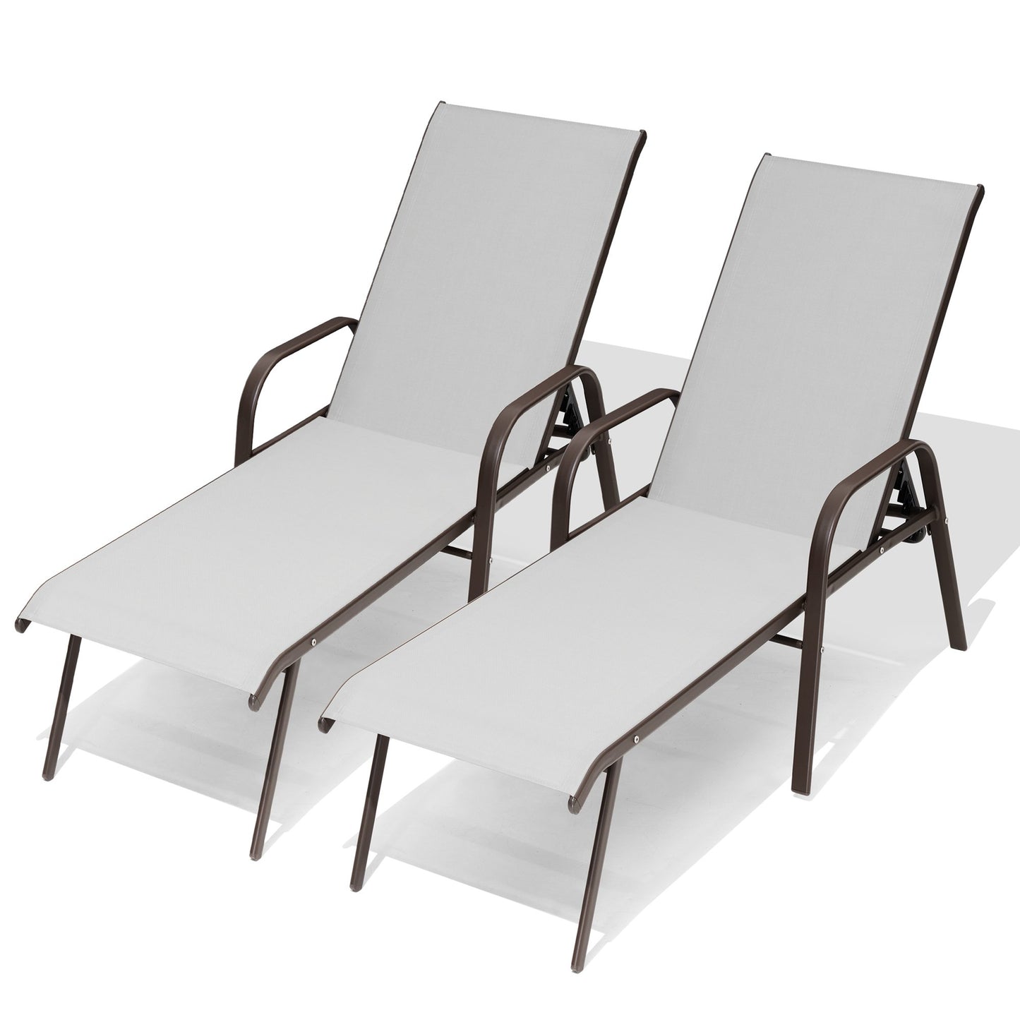 Crestlive Products 2PCS Outdoor Adjustable Chaise Lounge Chair in Beige