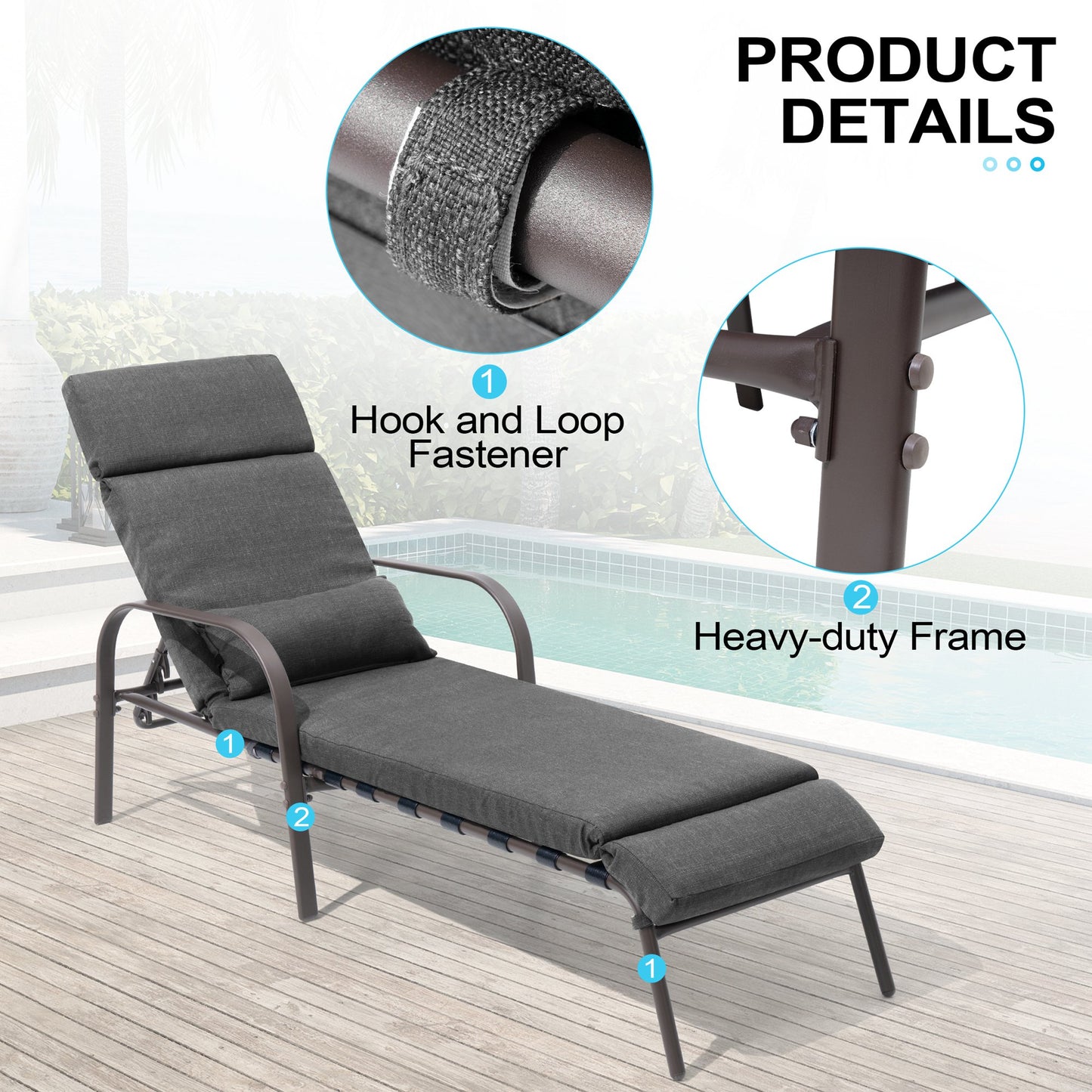 Crestlive Products Adjustable Five-Position Chaise Lounge Chair with Cushion