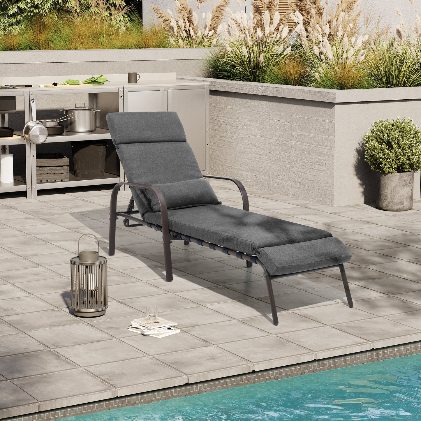 Crestlive Products Adjustable Five-Position Chaise Lounge Chair with Cushion