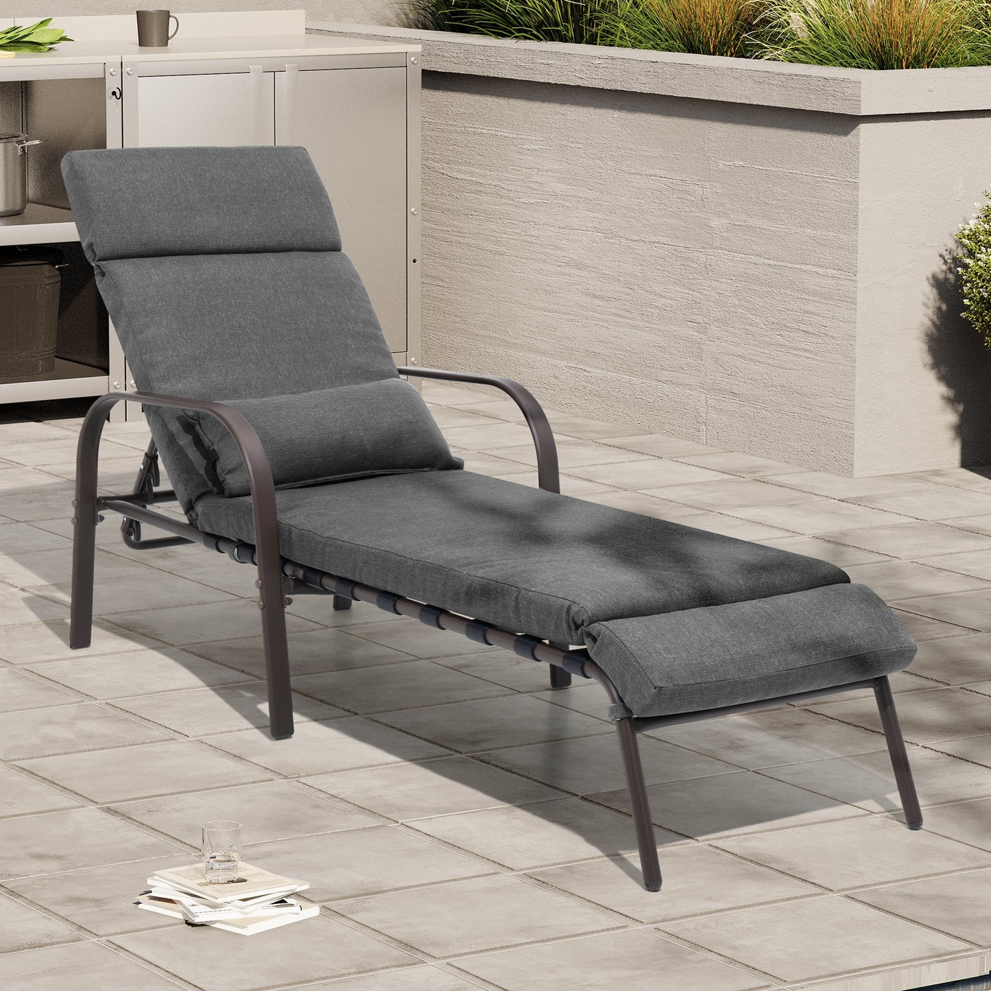 Crestlive Products Adjustable Five-Position Chaise Lounge Chair with Cushion