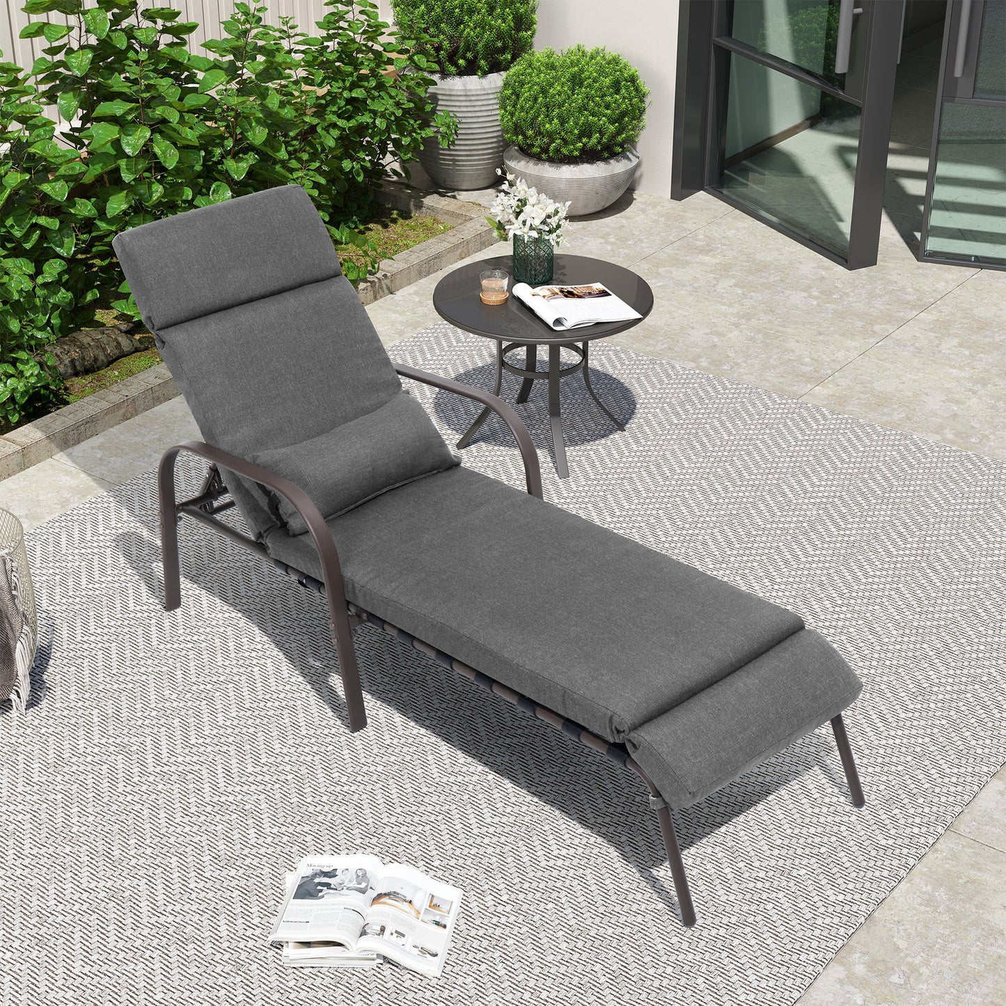 Crestlive Products Adjustable Five-Position Chaise Lounge Chair with Cushion