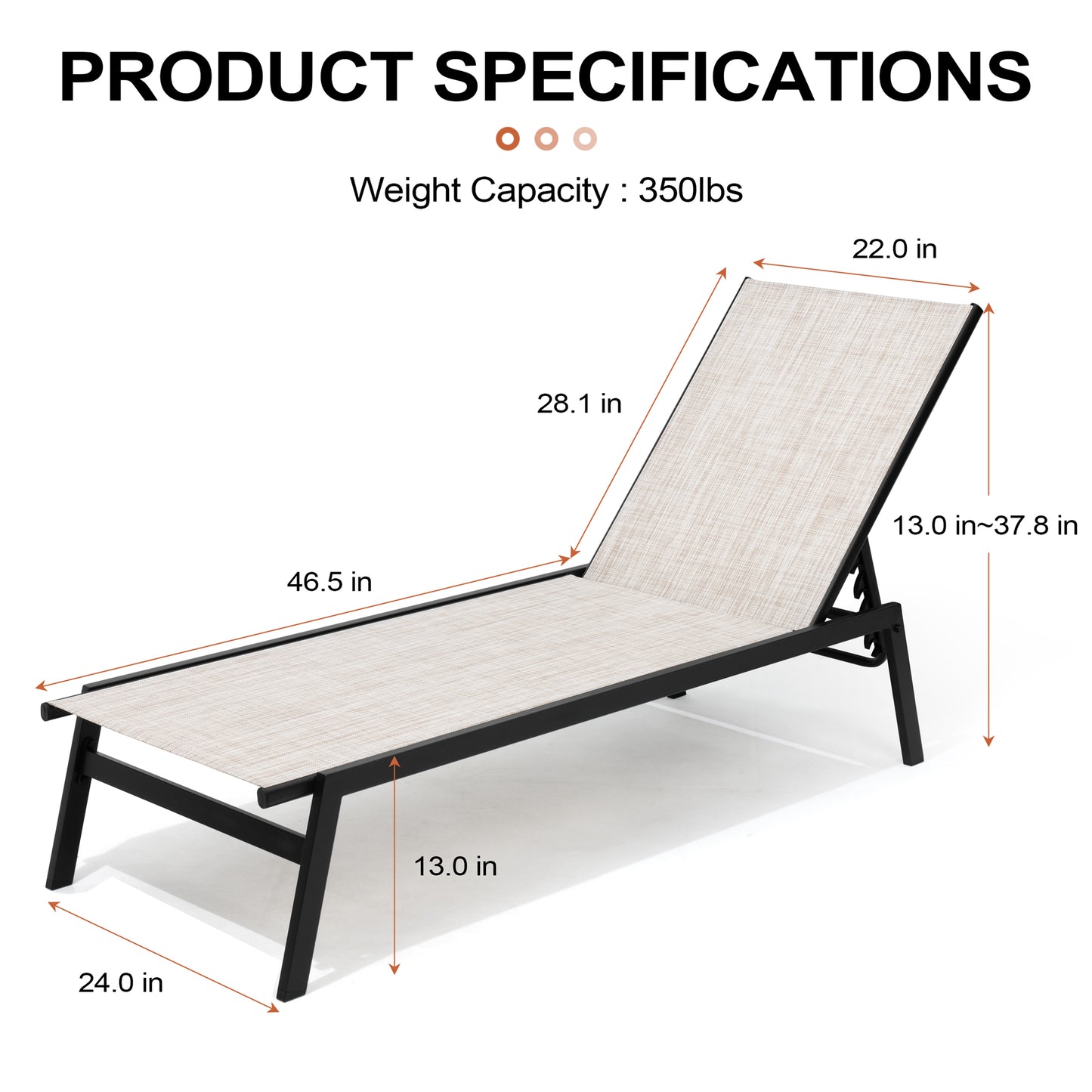 Crestlive Products Outdoor Adjustable Chaise Lounge Chair 2-Piece Set, 5 Positions Recliner