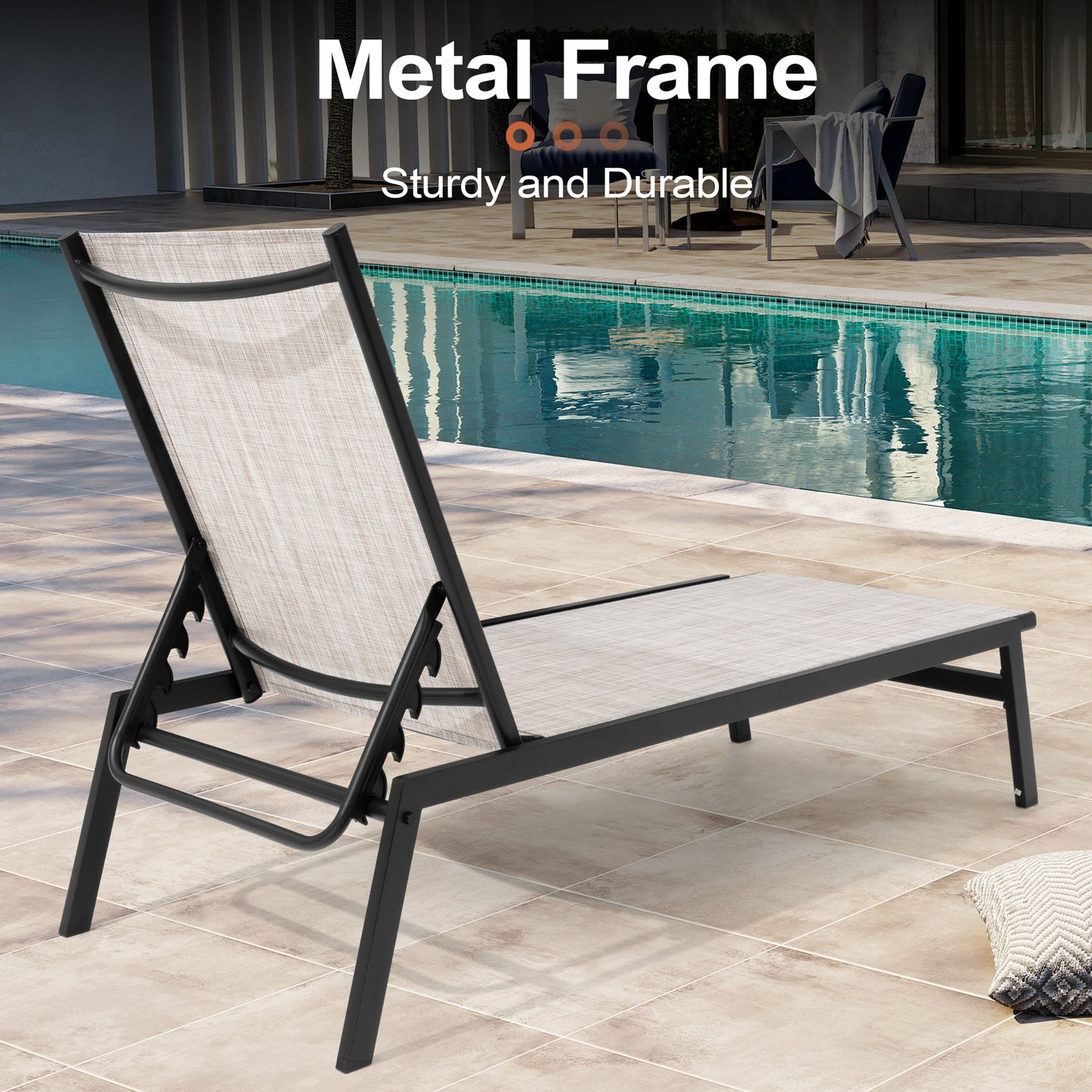 Crestlive Products Steel Outdoor Adjustable Stackable Chaise Lounge Chair Set of 2