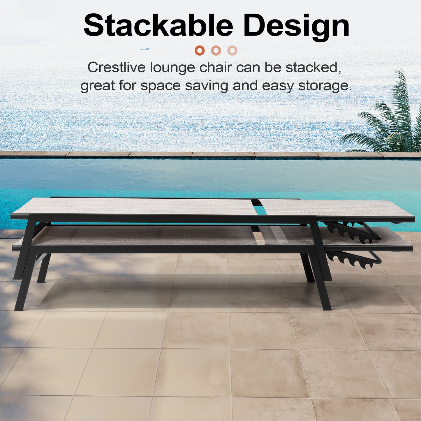 Crestlive Products Steel Outdoor Adjustable Stackable Chaise Lounge Chair Set of 2
