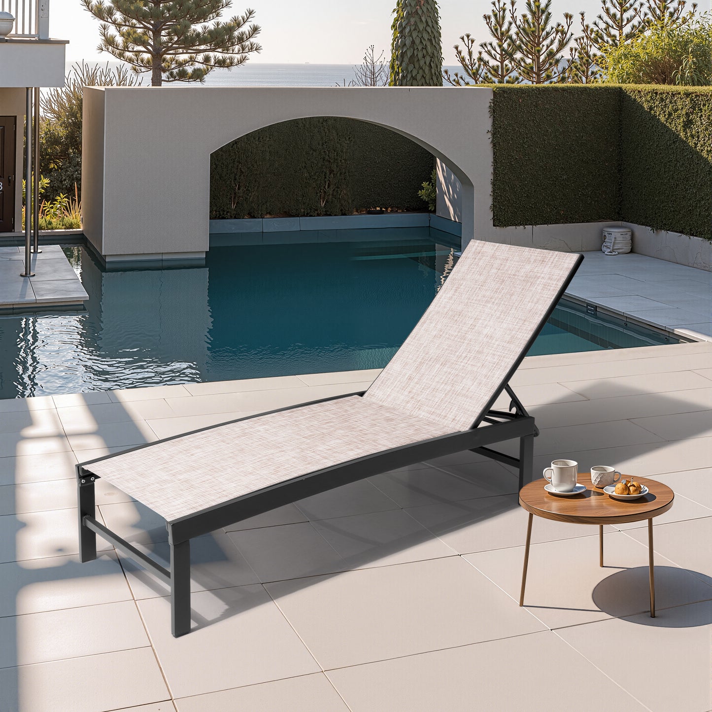 Crestlive Products Set of 2 Outdoor Steel Frame Stationary Chaise Lounge Chairs Gray Mesh