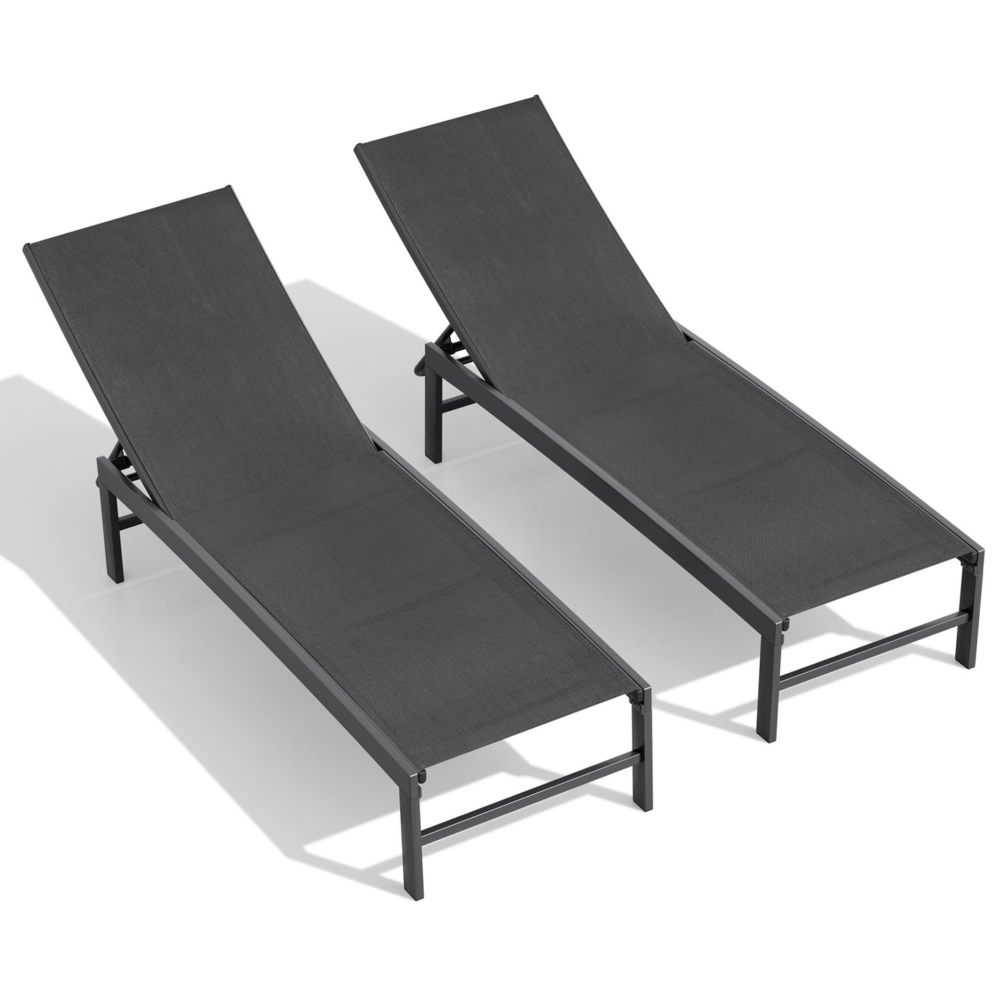 Crestlive Products Set of 2 Outdoor Steel Frame Stationary Chaise Lounge Chairs Gray Mesh