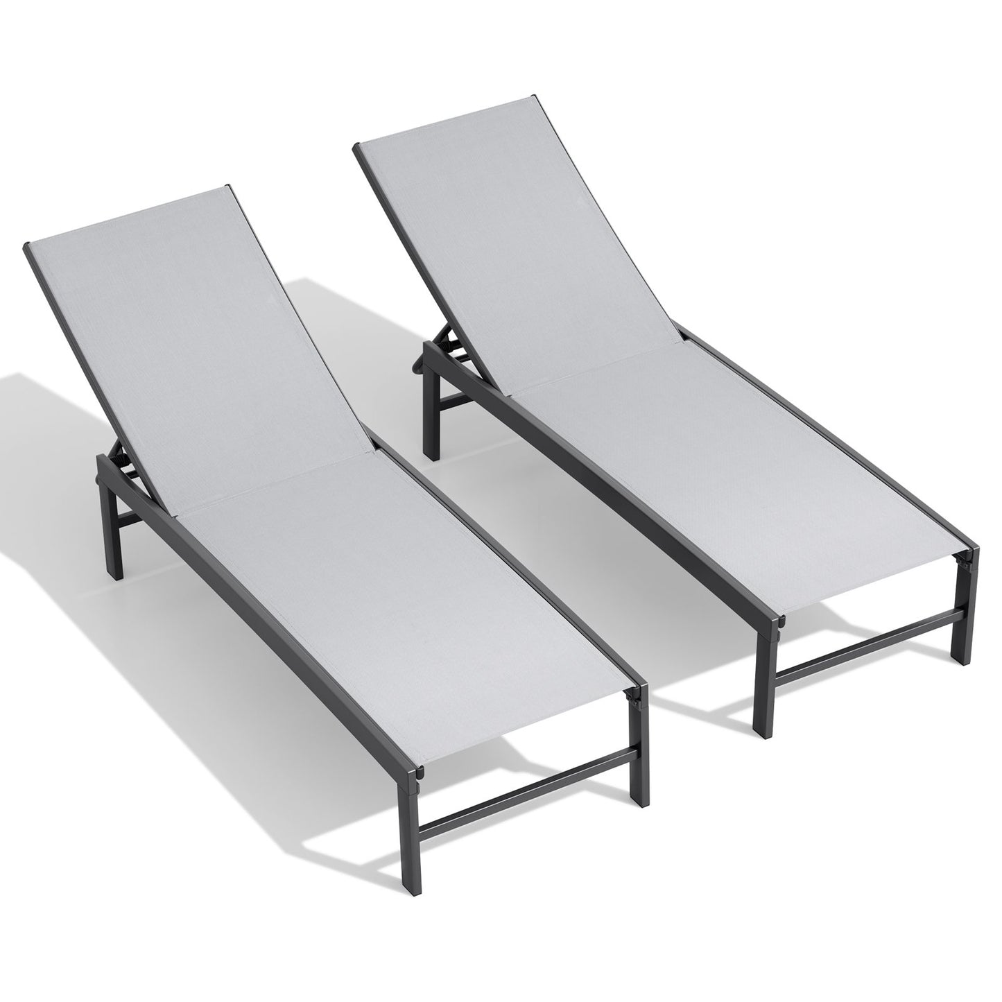 Crestlive Products Set of 2 Outdoor Steel Frame Stationary Chaise Lounge Chairs Gray Mesh