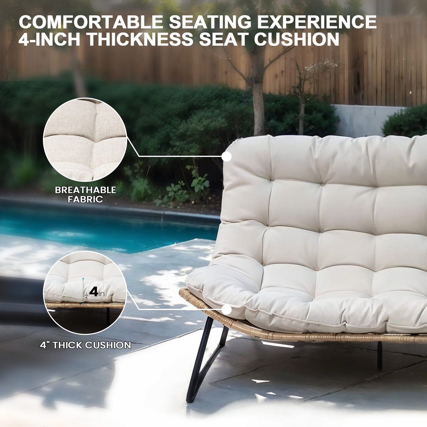 Crestlive Products Patio Stationary Black Metal Frame Chair Loveseat with Beige Cushion