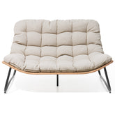 Crestlive Products Patio Stationary Black Metal Frame Chair Loveseat with Beige Cushion