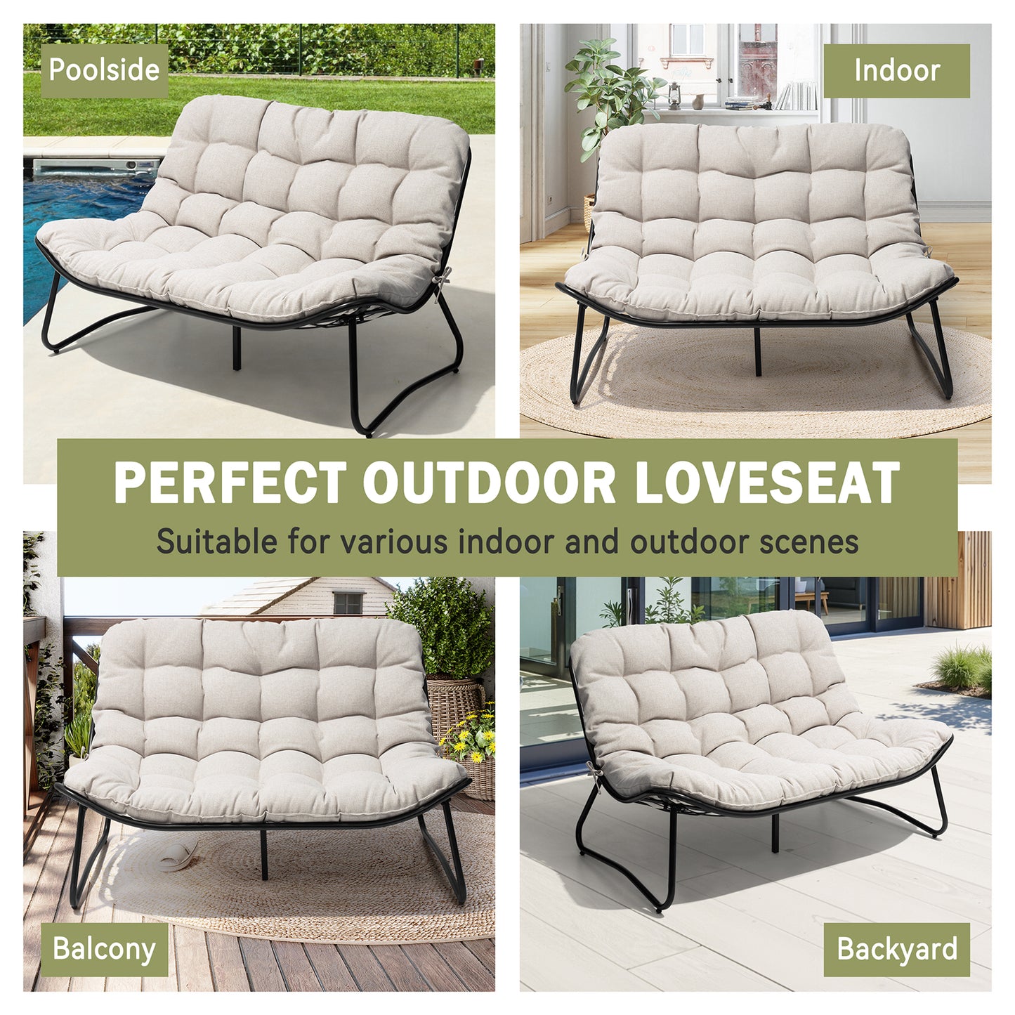 Crestlive Products Steel 2-Seater Outdoor Loveseat with Cushion