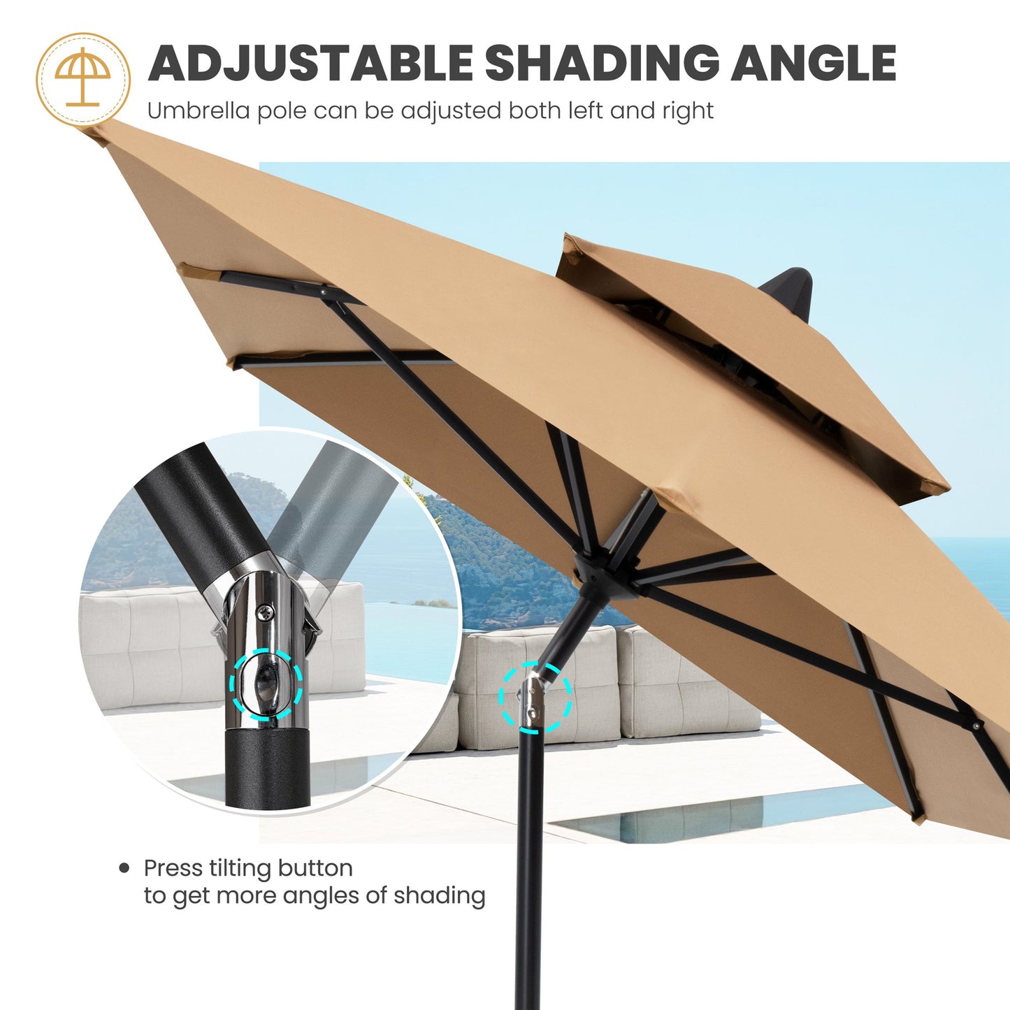 Crestlive Products Outdoor 10x6.5 ft Rectangular Market Umbrella Double Top Aluminum Tilt