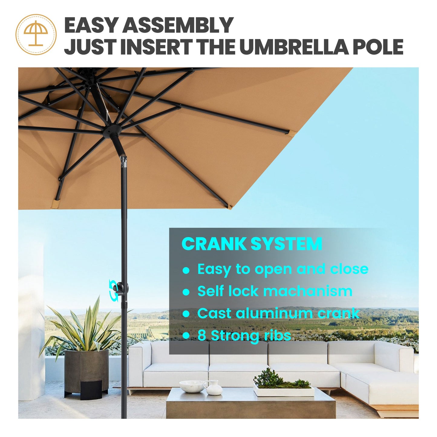 Crestlive Products Outdoor 10x6.5 ft Rectangular Market Umbrella Double Top Aluminum Tilt
