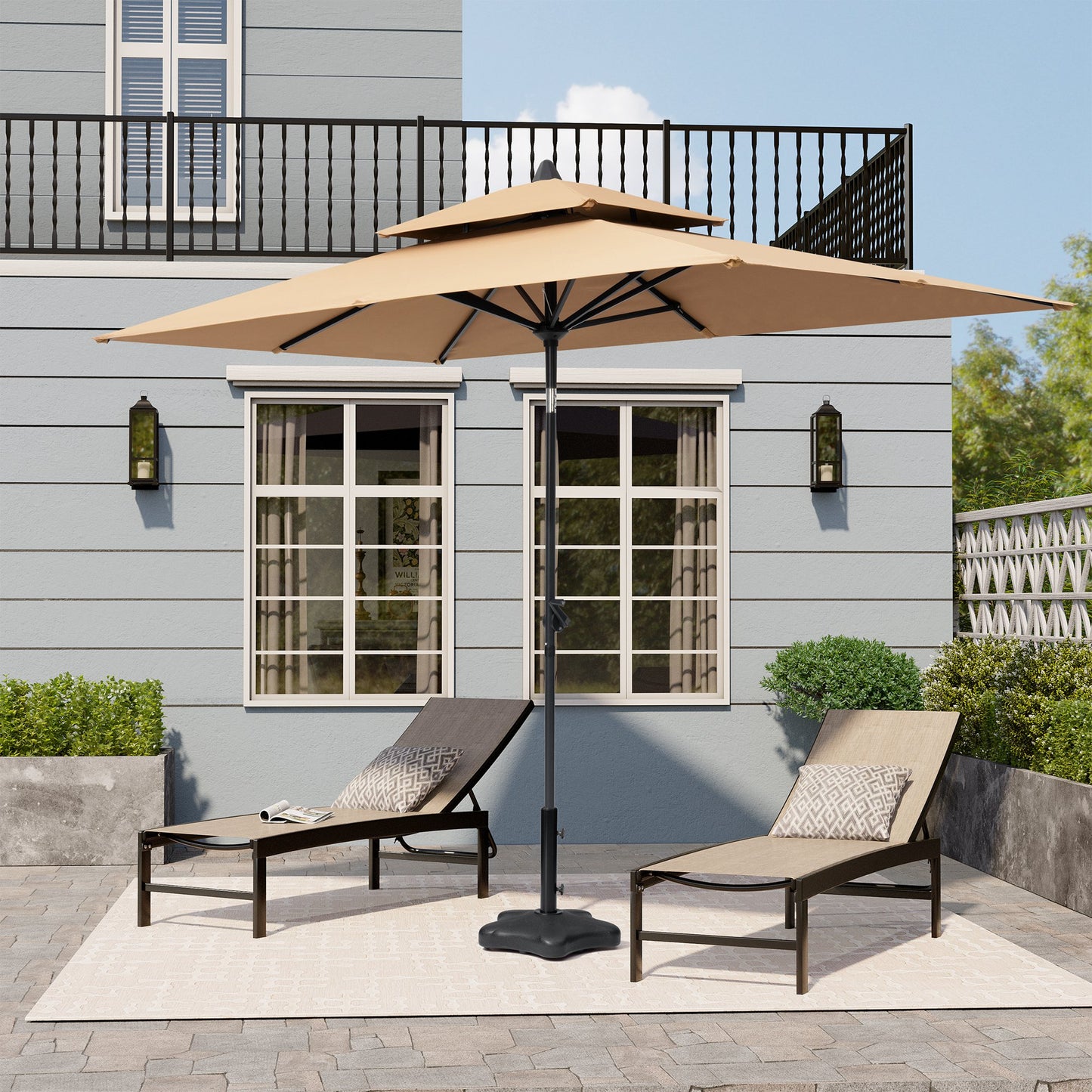 Crestlive Products Outdoor 10x6.5 ft Rectangular Market Umbrella Double Top Aluminum Tilt