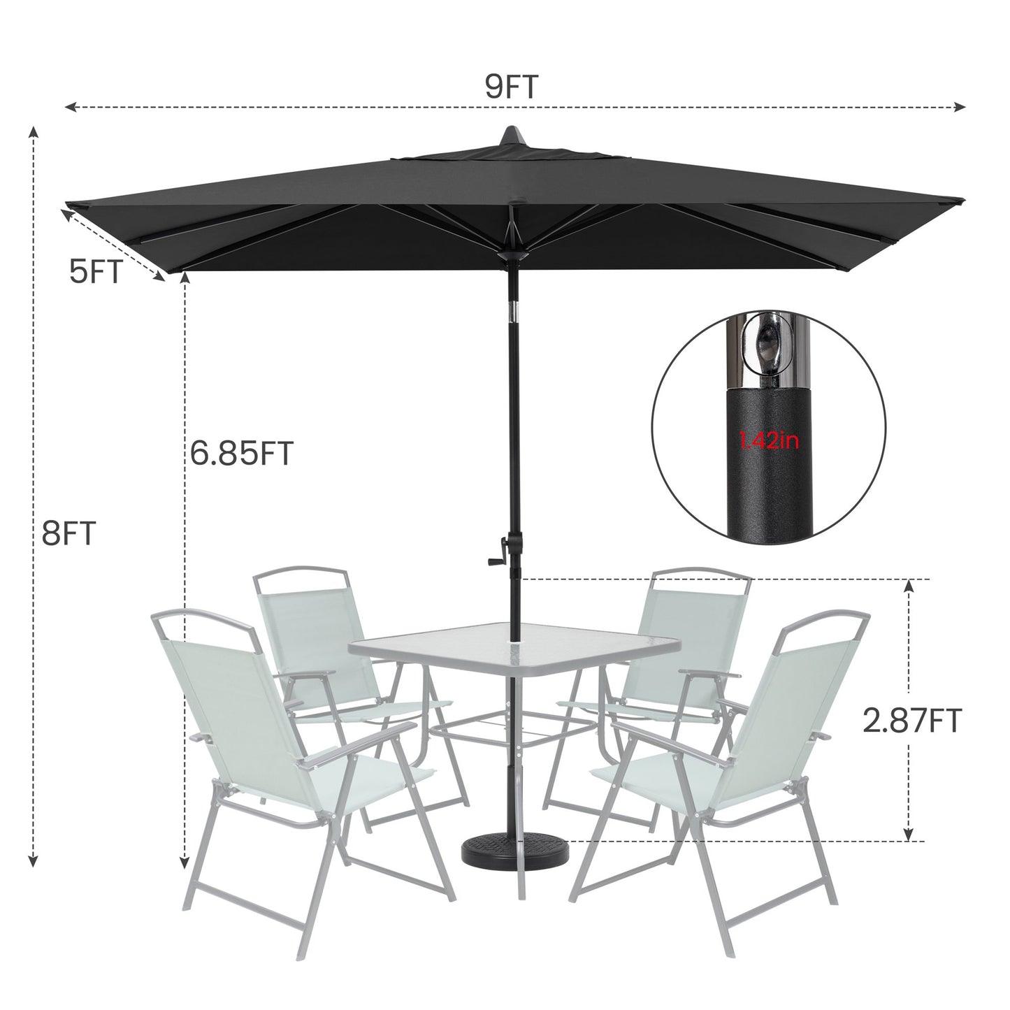 Crestlive Products Outdoor 9x5 ft Rectangular Market Umbrella Double Top Aluminum Tilt