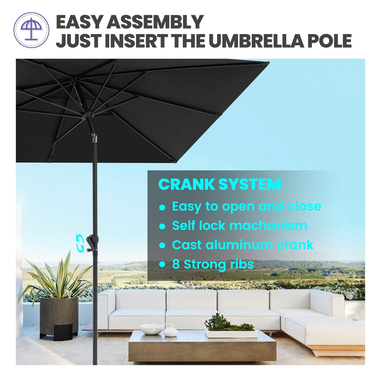 Crestlive Products Outdoor 9x5 ft Rectangular Market Umbrella Double Top Aluminum Tilt
