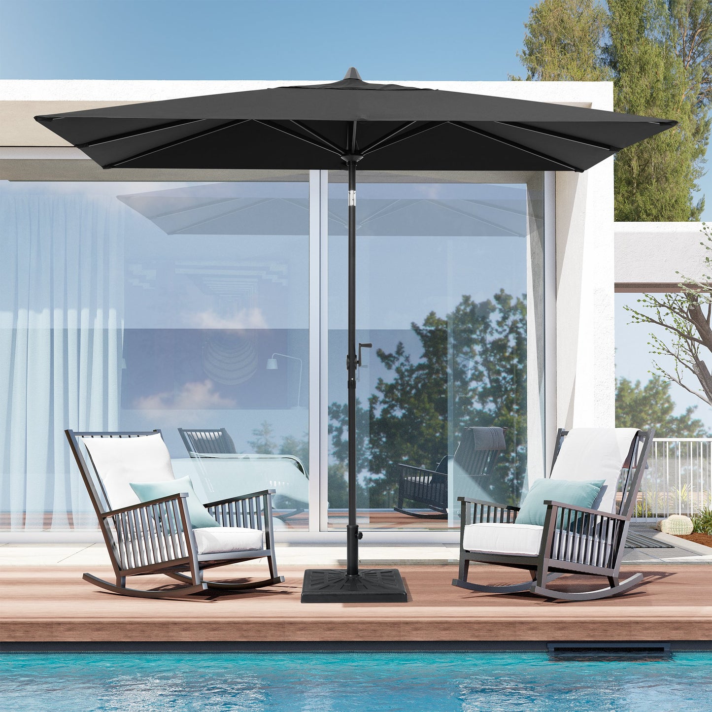 Crestlive Products Outdoor 9x5 ft Rectangular Market Umbrella Double Top Aluminum Tilt