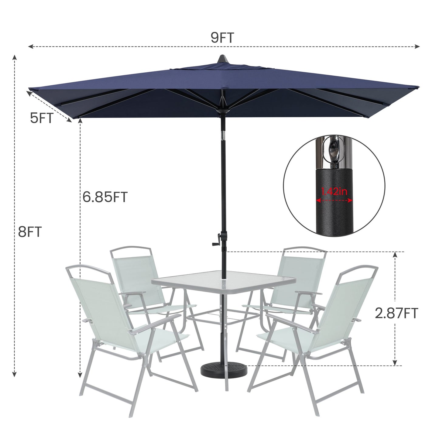 Crestlive Products Outdoor 9x5 ft Rectangular Market Umbrella Double Top Aluminum Tilt