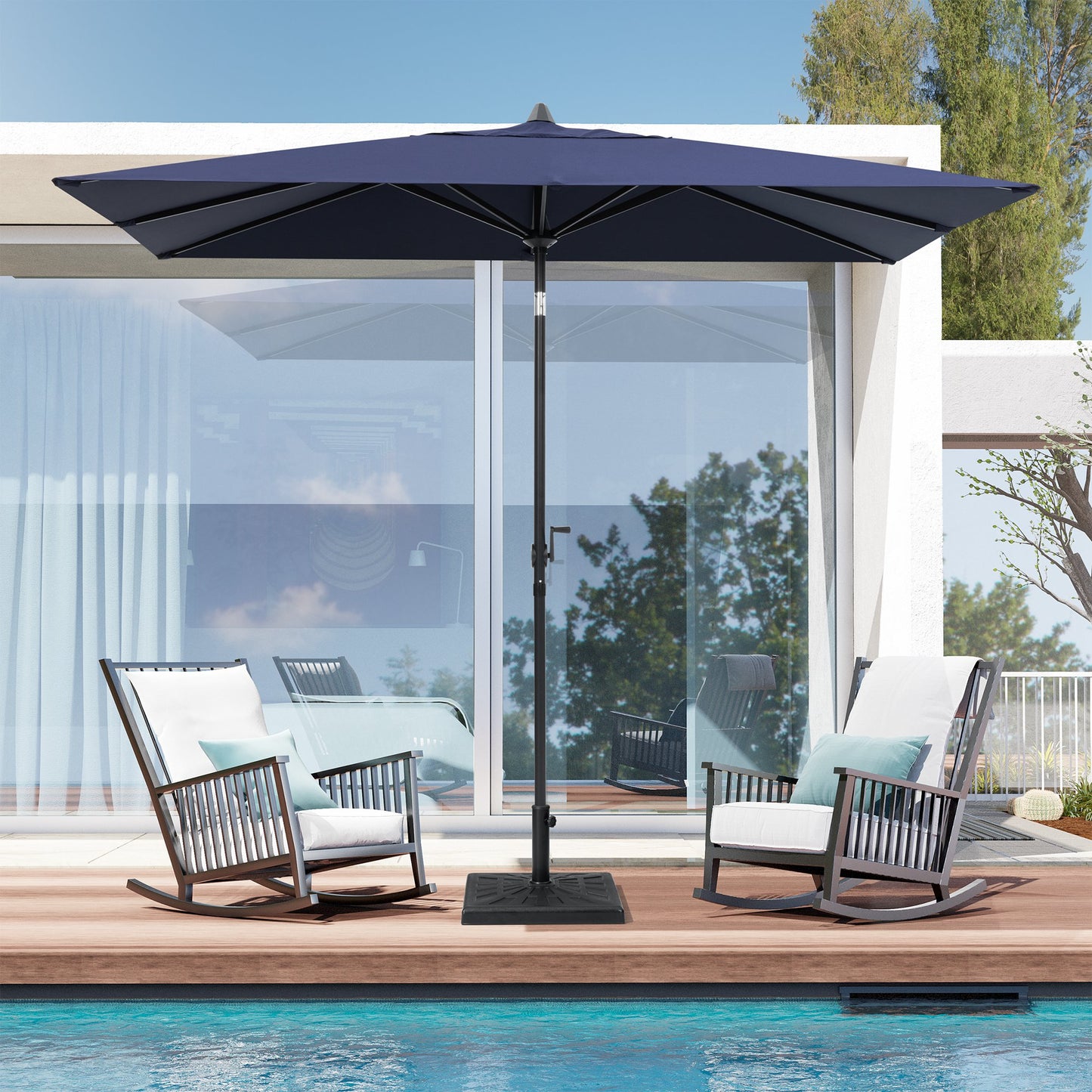 Crestlive Products Outdoor 9x5 ft Rectangular Market Umbrella Double Top Aluminum Tilt
