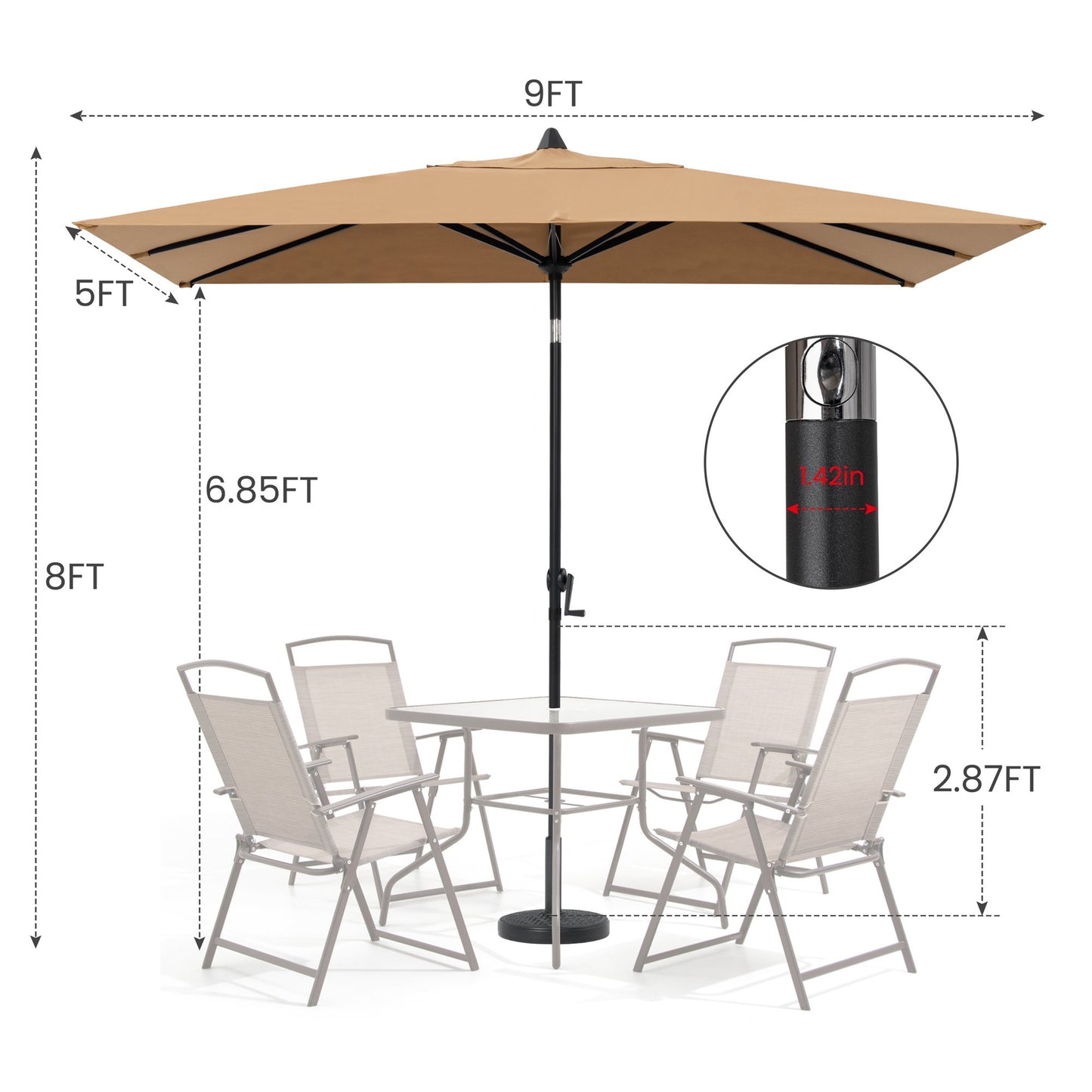 Crestlive Products Outdoor 9x5 ft Rectangular Market Umbrella Double Top Aluminum Tilt