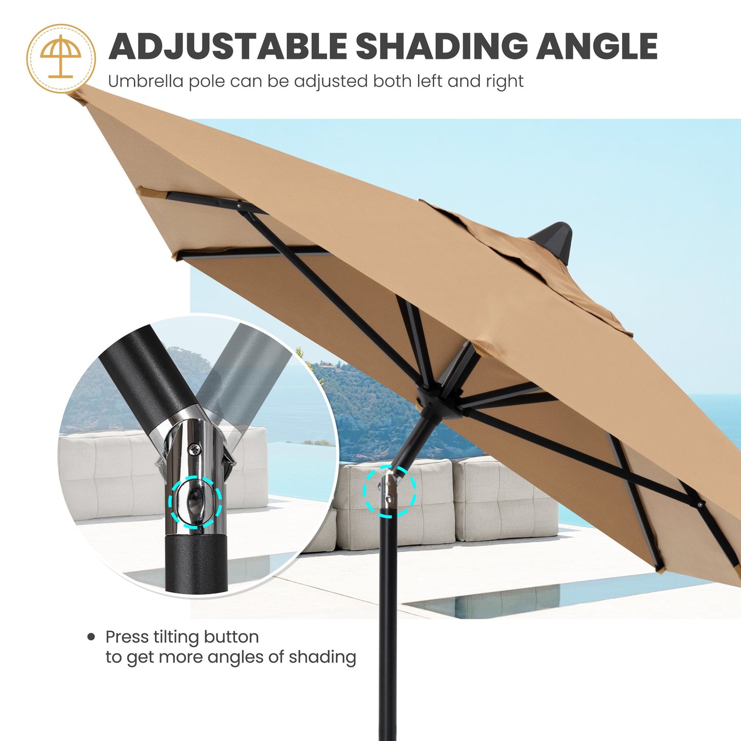 Crestlive Products Outdoor 9x5 ft Rectangular Market Umbrella Double Top Aluminum Tilt