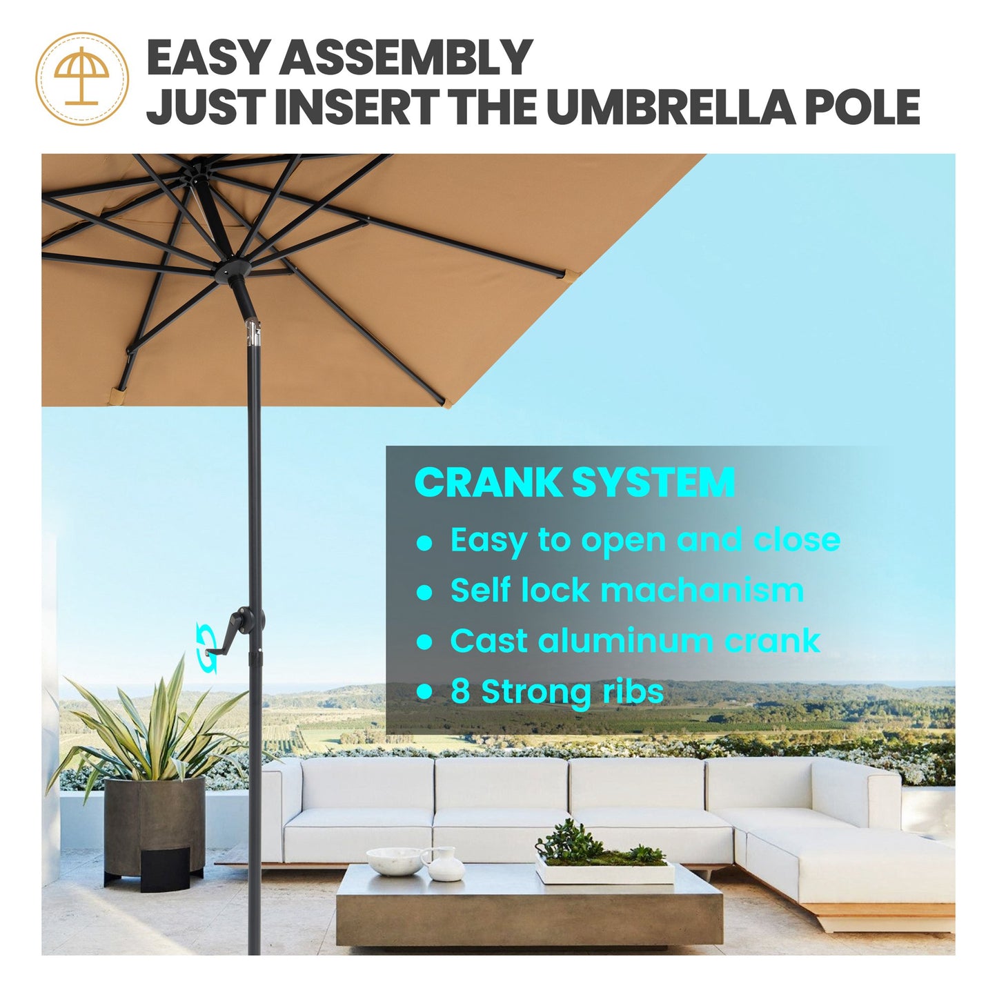 Crestlive Products Outdoor 9x5 ft Rectangular Market Umbrella Double Top Aluminum Tilt