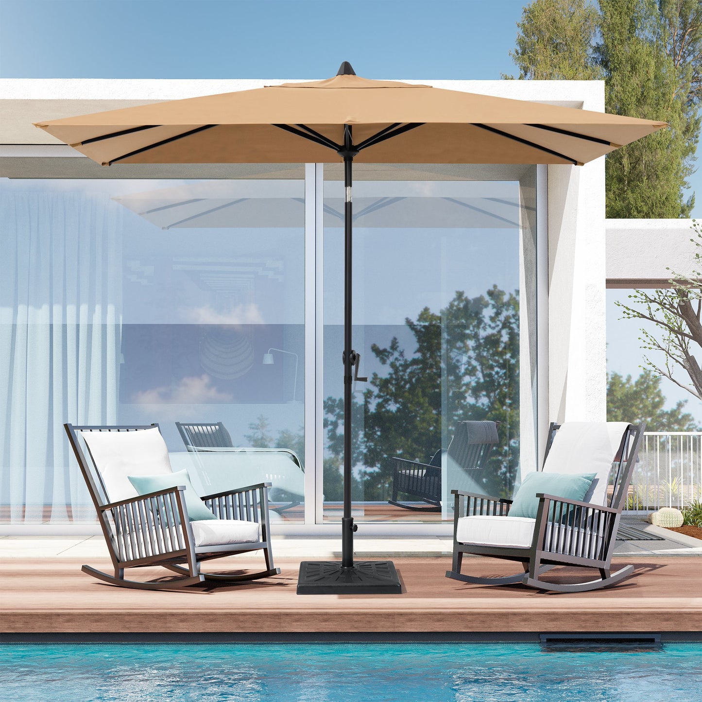 Crestlive Products Outdoor 9x5 ft Rectangular Market Umbrella Double Top Aluminum Tilt