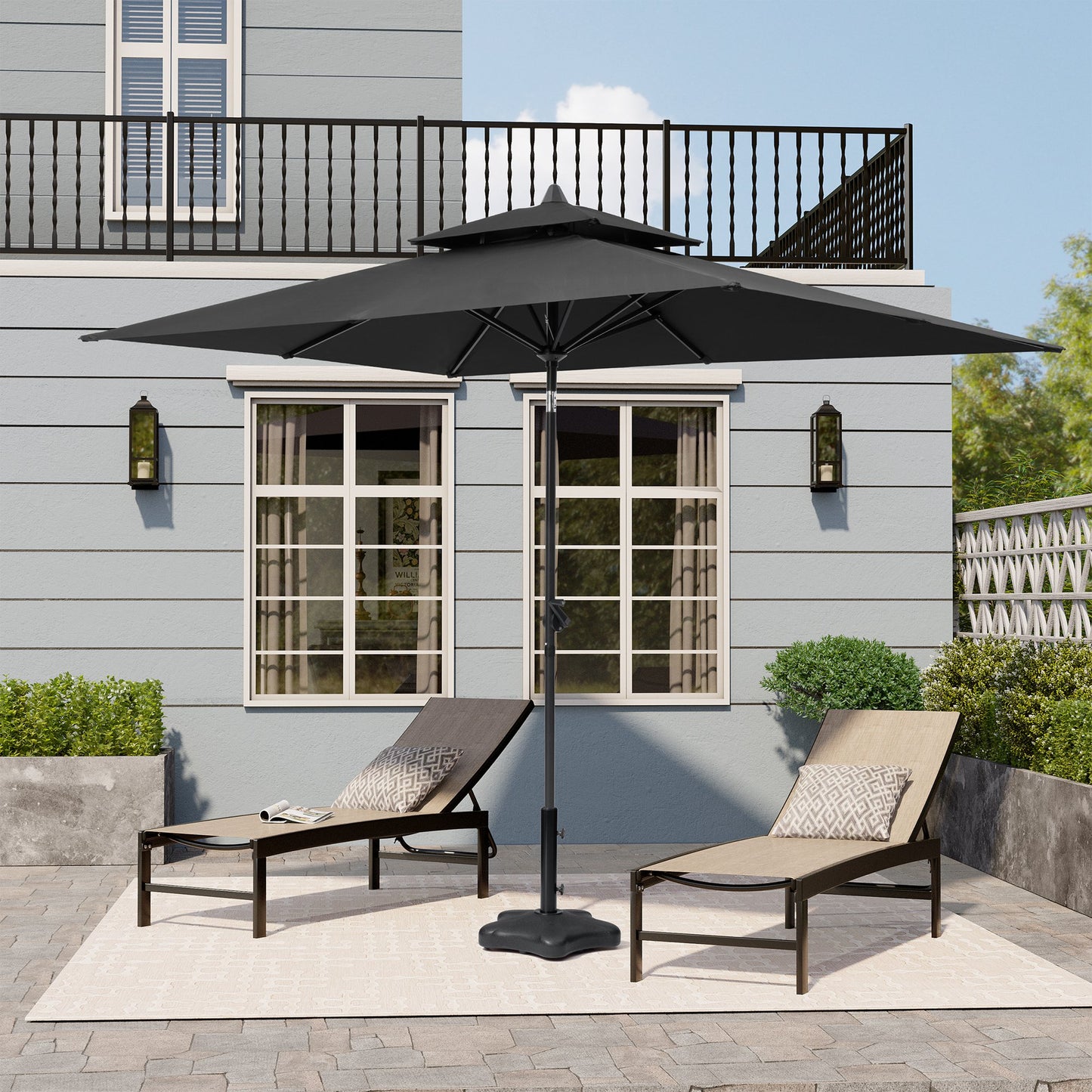 Crestlive Products Outdoor 9x5 ft Extra Large Rectangular Market Umbrella Double Top Aluminum Tilt