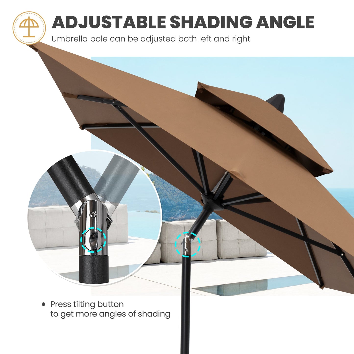Crestlive Products Outdoor 9x5 ft Extra Large Rectangular Market Umbrella Double Top Aluminum Tilt