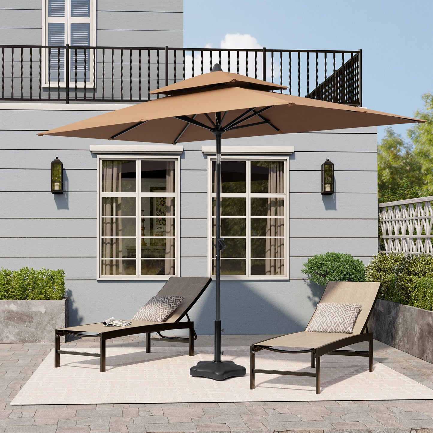 Crestlive Products Outdoor 9x5 ft Extra Large Rectangular Market Umbrella Double Top Aluminum Tilt