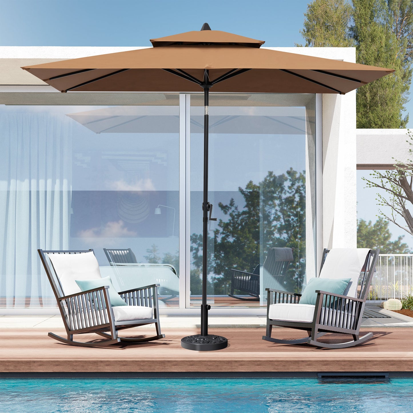 Crestlive Products Outdoor 9x5 ft Extra Large Rectangular Market Umbrella Double Top Aluminum Tilt
