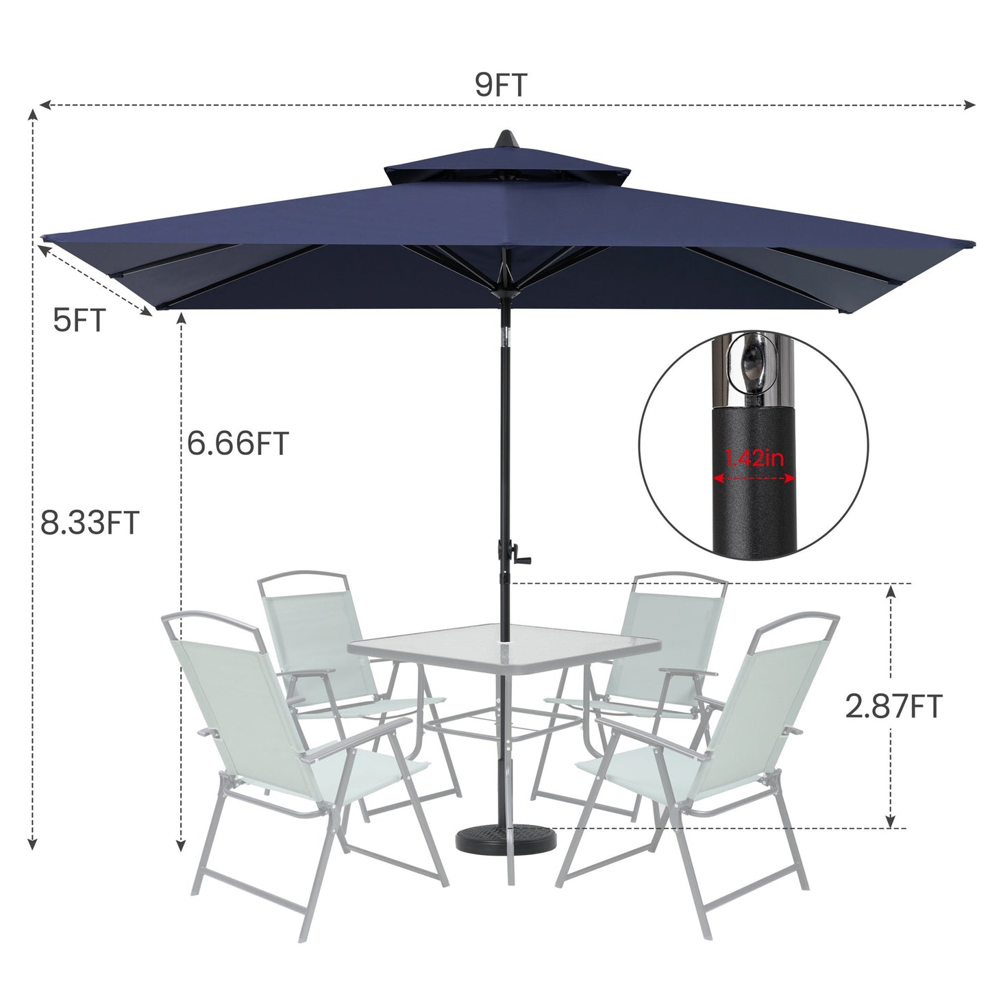 Crestlive Products Outdoor 9x5 ft Extra Large Rectangular Market Umbrella Double Top Aluminum Tilt