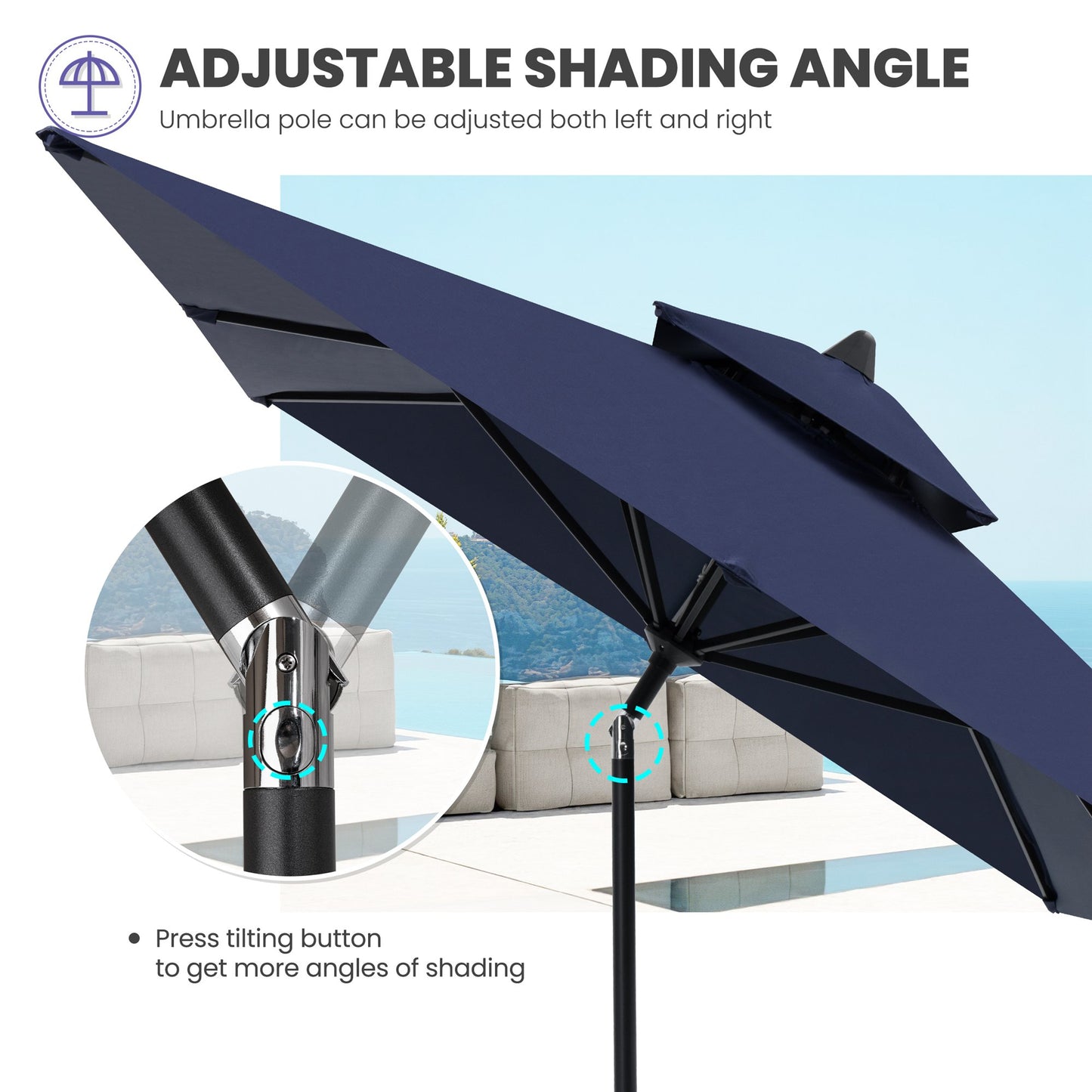 Crestlive Products Outdoor 9x5 ft Extra Large Rectangular Market Umbrella Double Top Aluminum Tilt